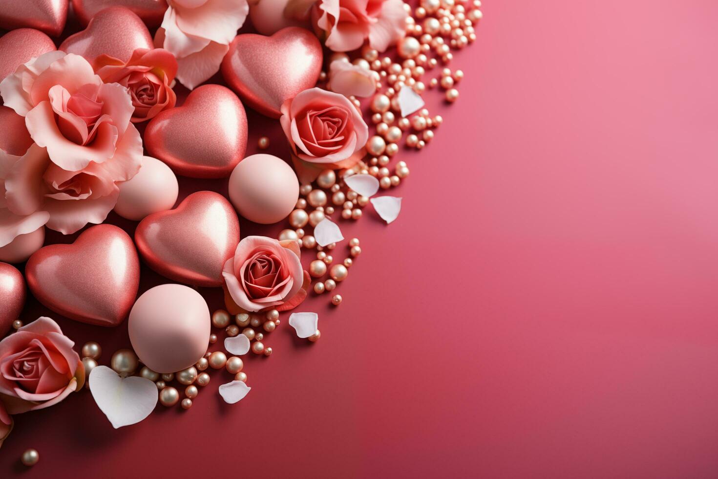 ai generato cuori e rosa Rose con spazio per testo nel San Valentino giorno concetto. foto