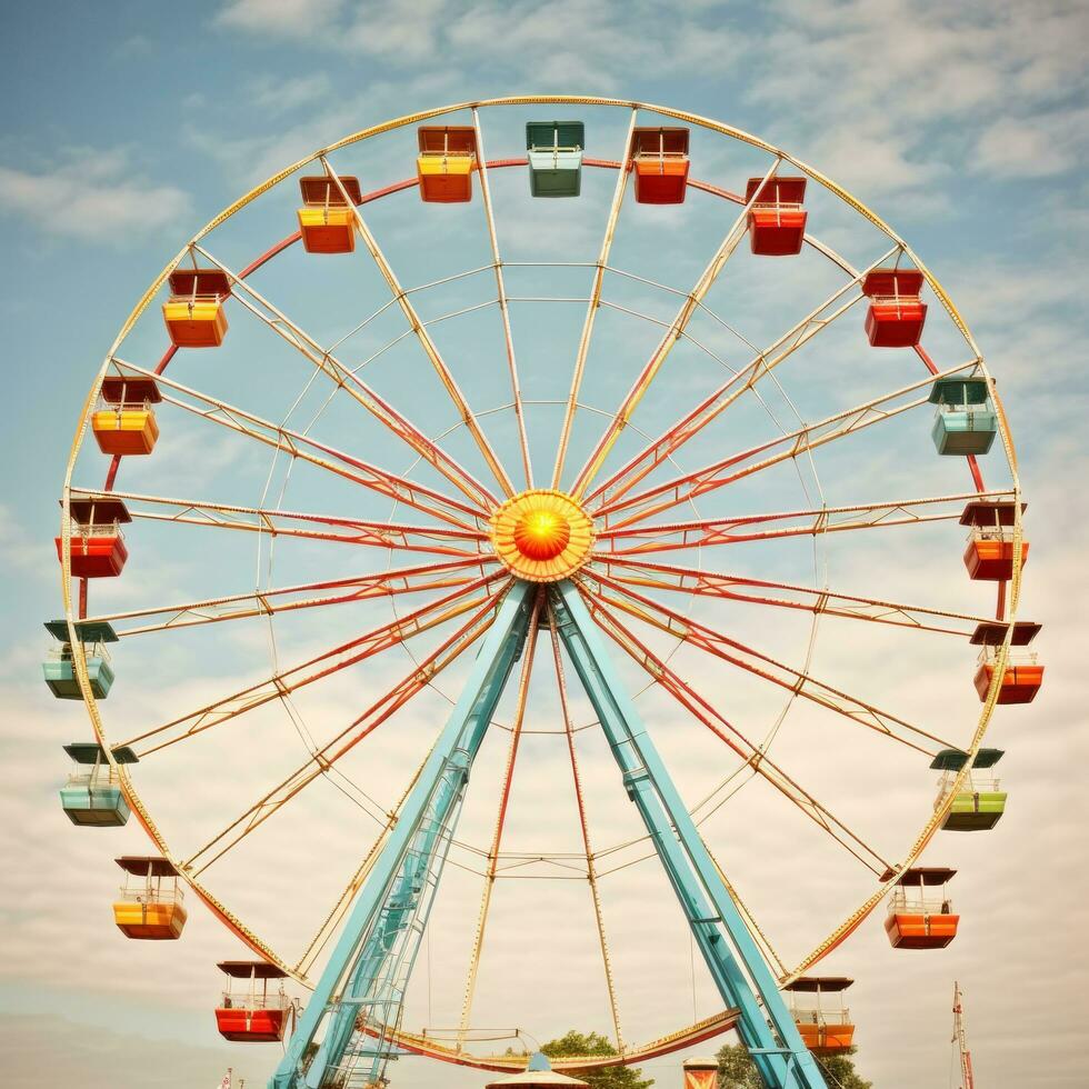 ai generato un' torreggiante Ferris ruota servi come il focale punto di Questo a tema carnevalesco foto