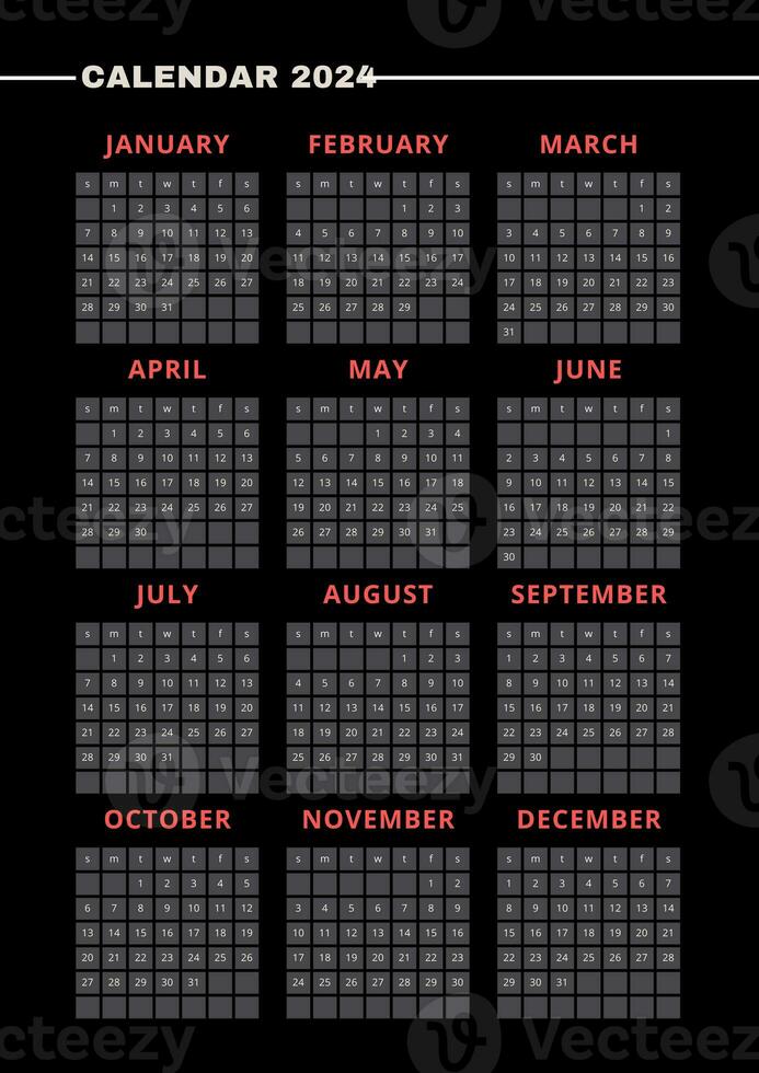 nero verticale calendario per 2024. moderno minimalista 2024 calendario foto