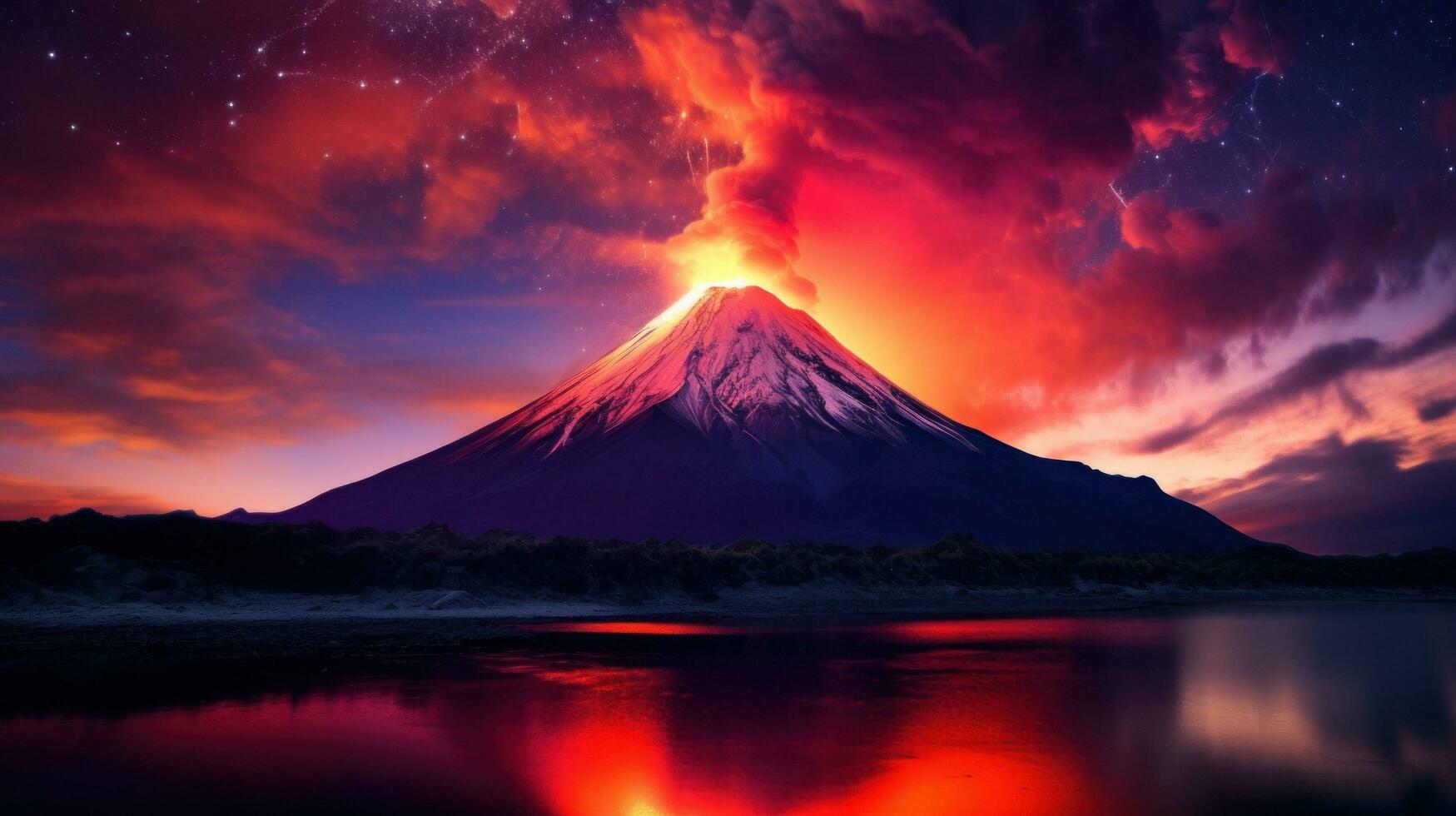 ai generato un' vulcano luci su il notte cielo con suo ardente splendore quello vetrine il bellezza di della natura energia foto