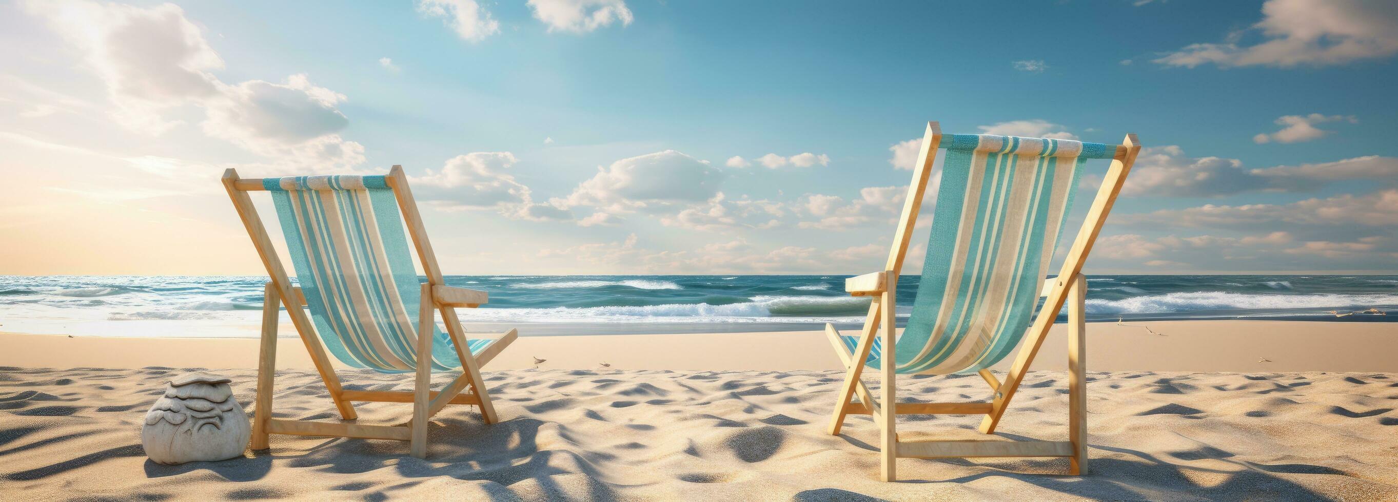 ai generato spiaggia sedie su sabbia foto