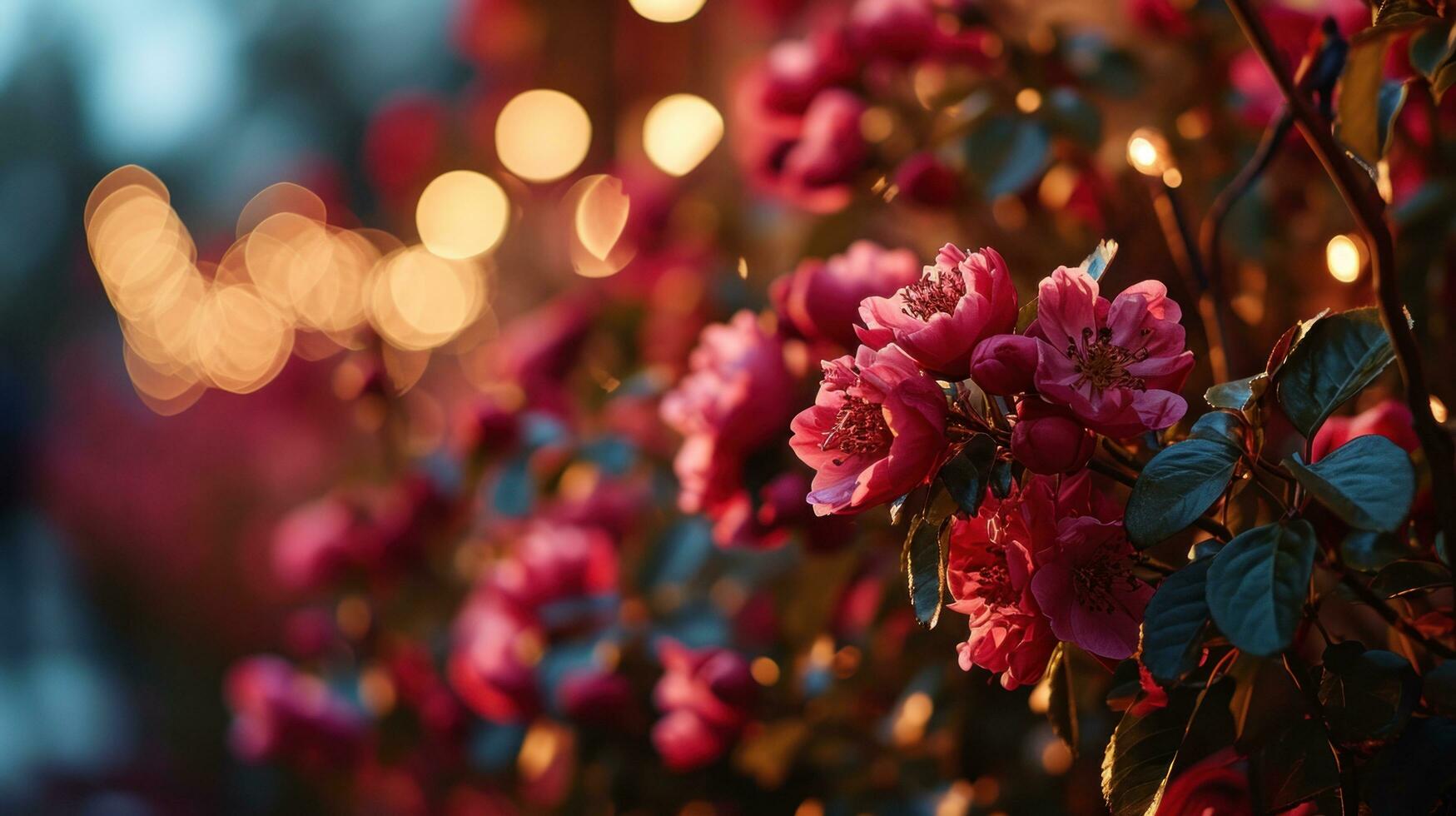 ai generato un' vivido San Valentino giorno scena, a forma di cuore fioriture foto