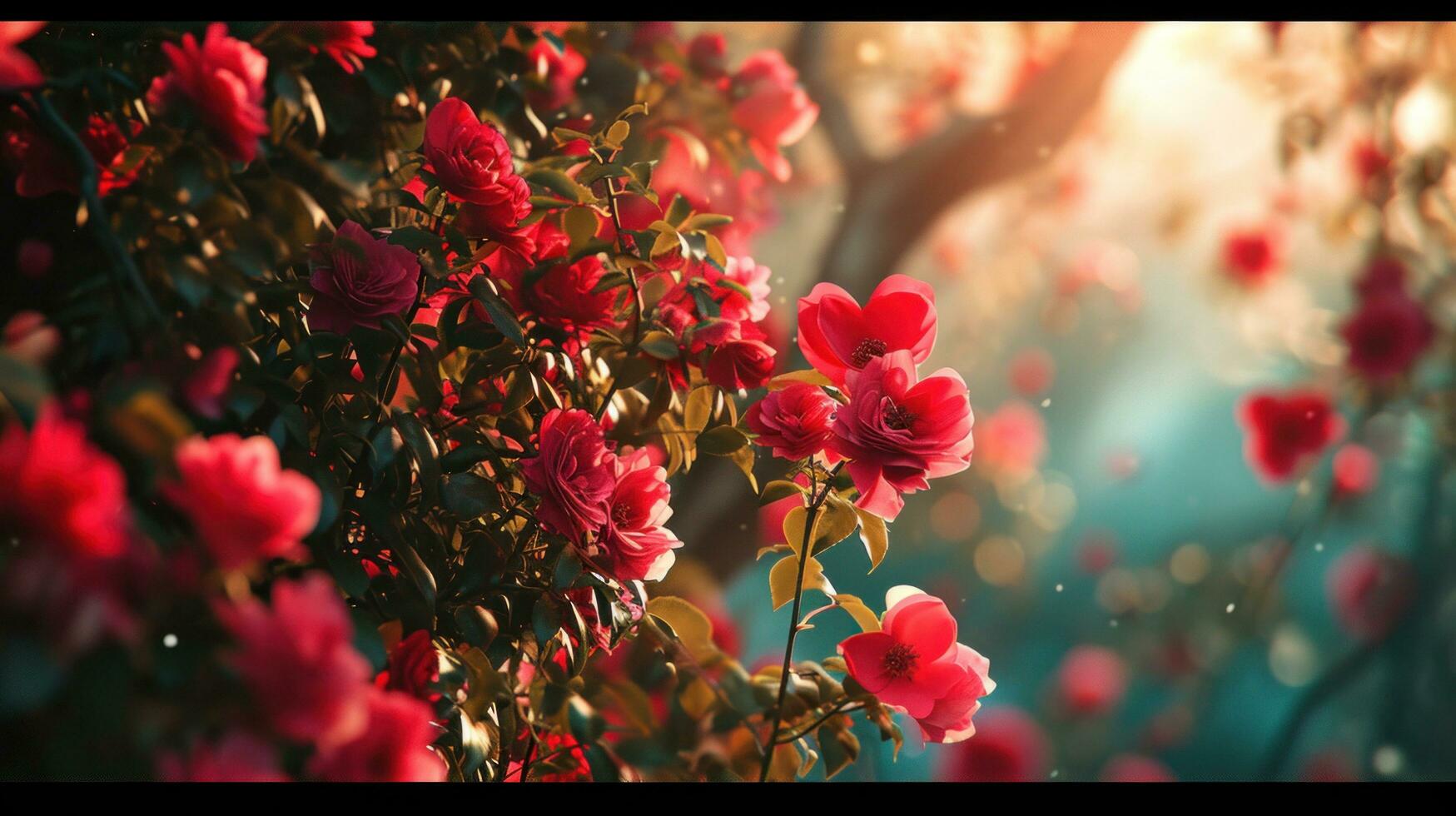 ai generato un' vivido San Valentino giorno scena, a forma di cuore fioriture foto