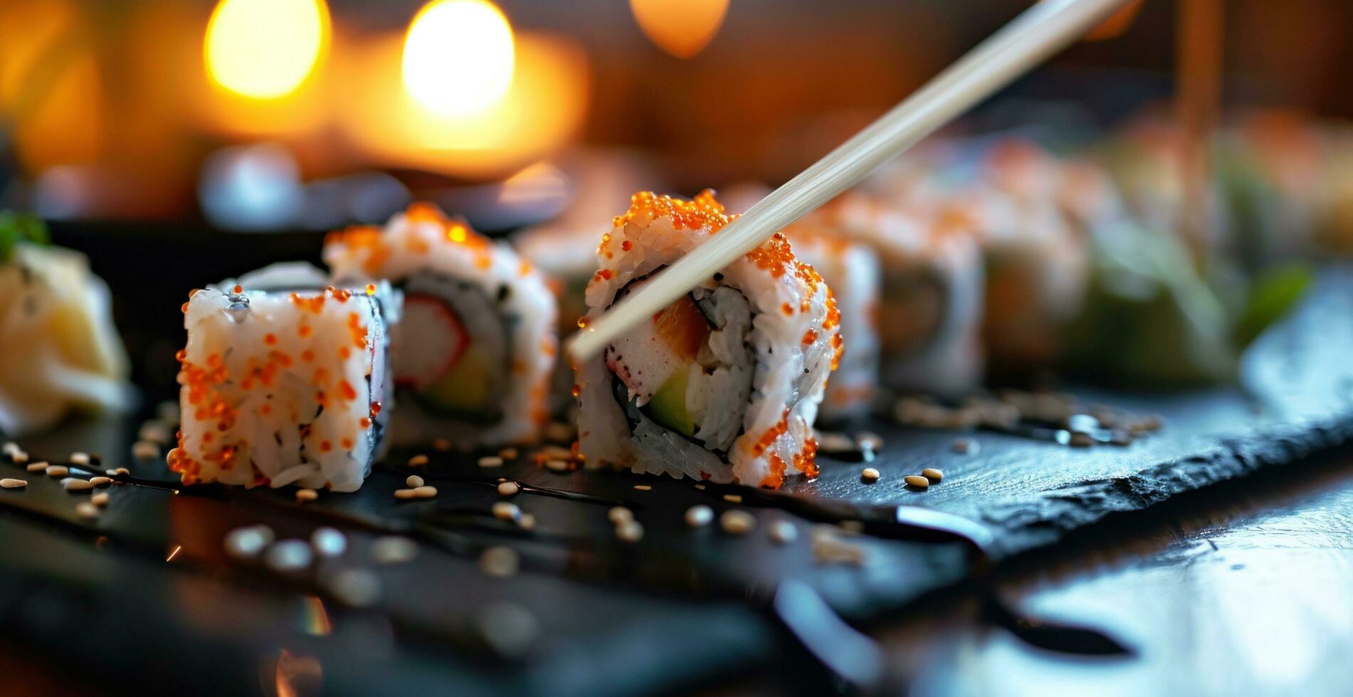 ai generato Sushi e tofu su un' argento piatto foto