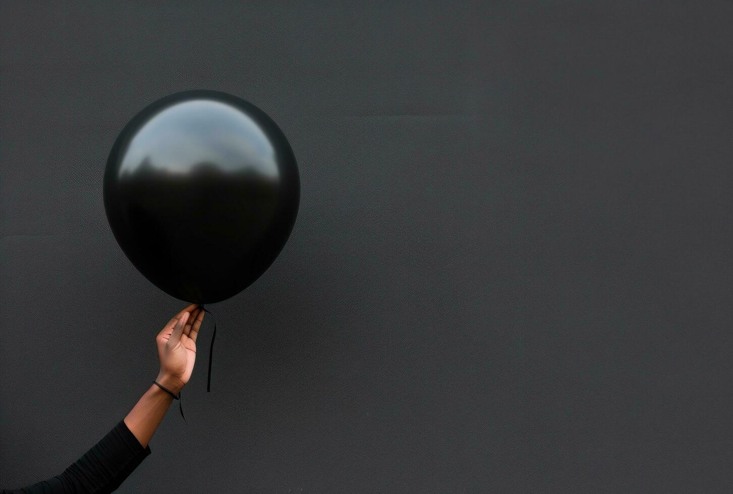 ai generato persona puntamento mani per un' nero Palloncino, foto