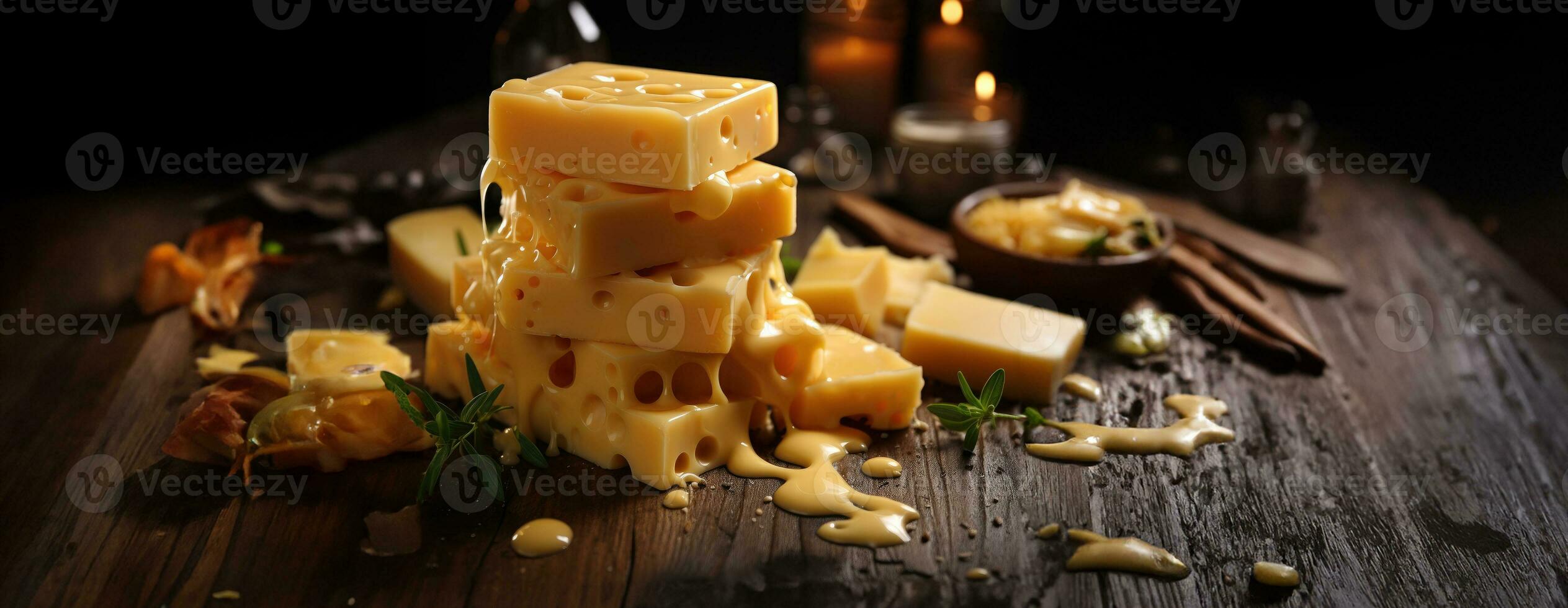 ai generato formaggio mescolare su di legno piatto natura morta. ai generativo. foto