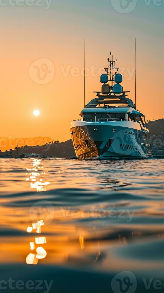 ai generato lusso yacht nel il mare a tramonto. lusso yacht foto