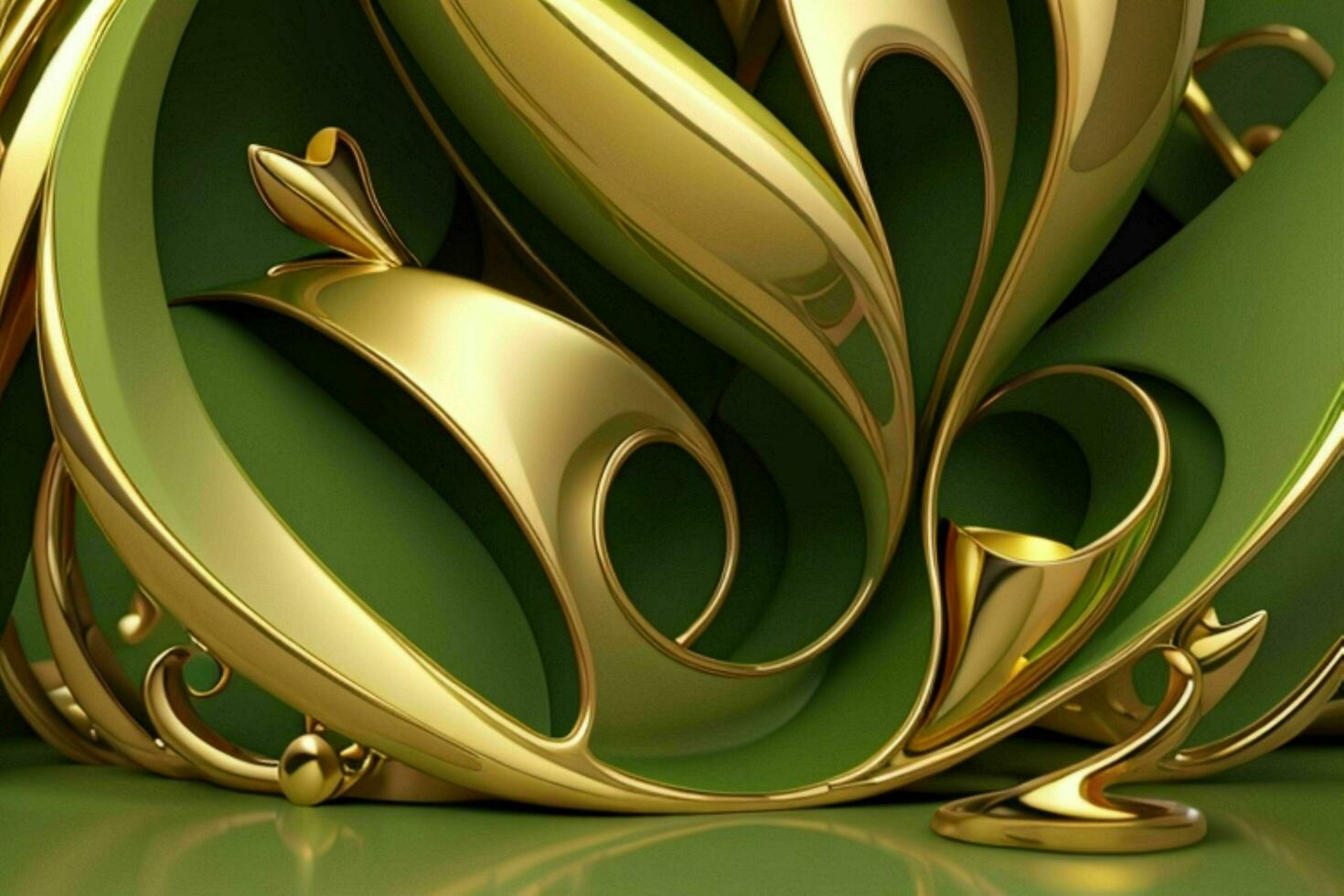 ai generato 3d interpretazione lusso verde e d'oro astratto sfondo. professionista foto