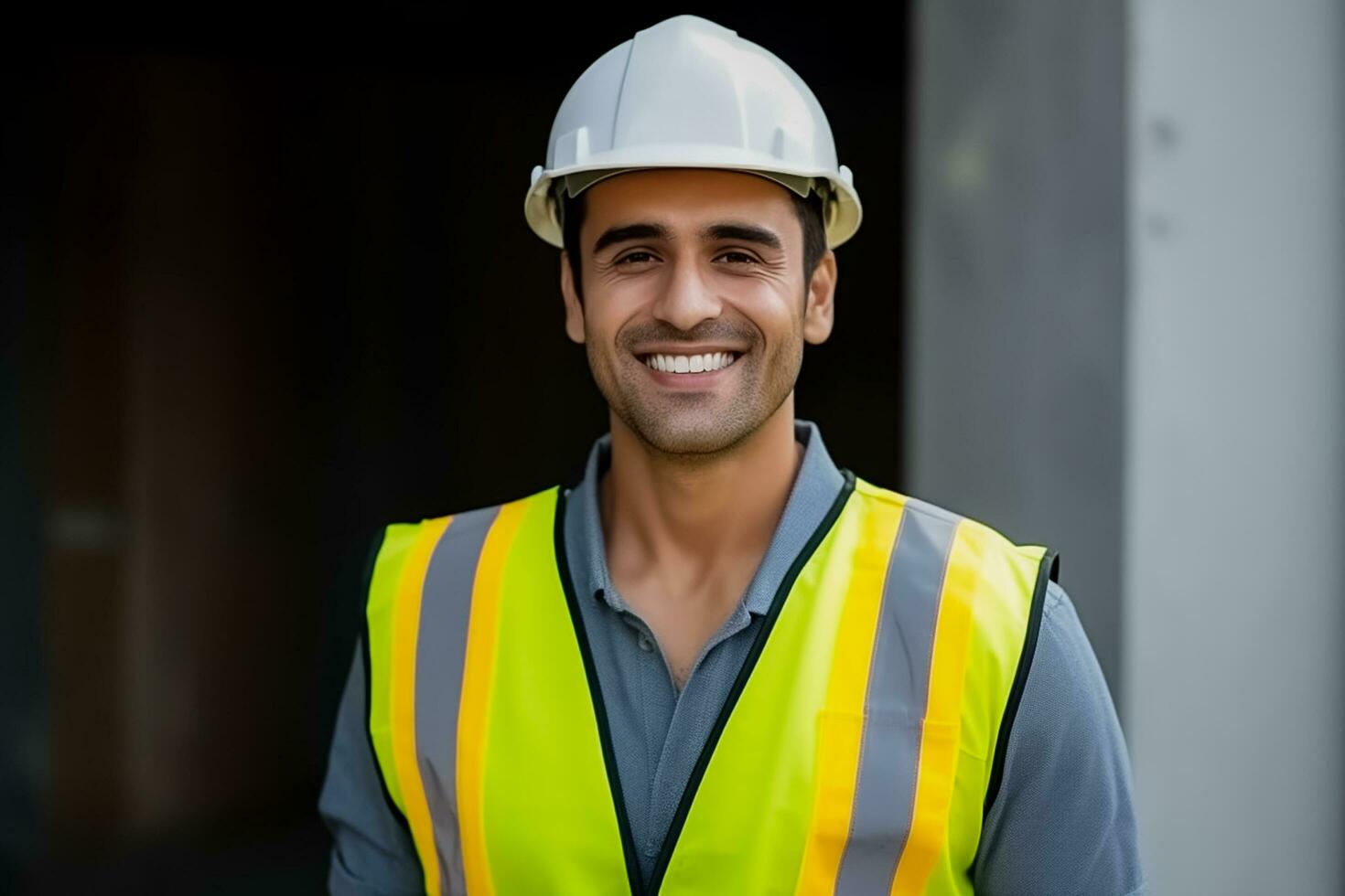 ai generato foto di giovane asiatico ingegnere uomo bello sorridente nel arancia veste. fabbrica lavoratore. ai generato