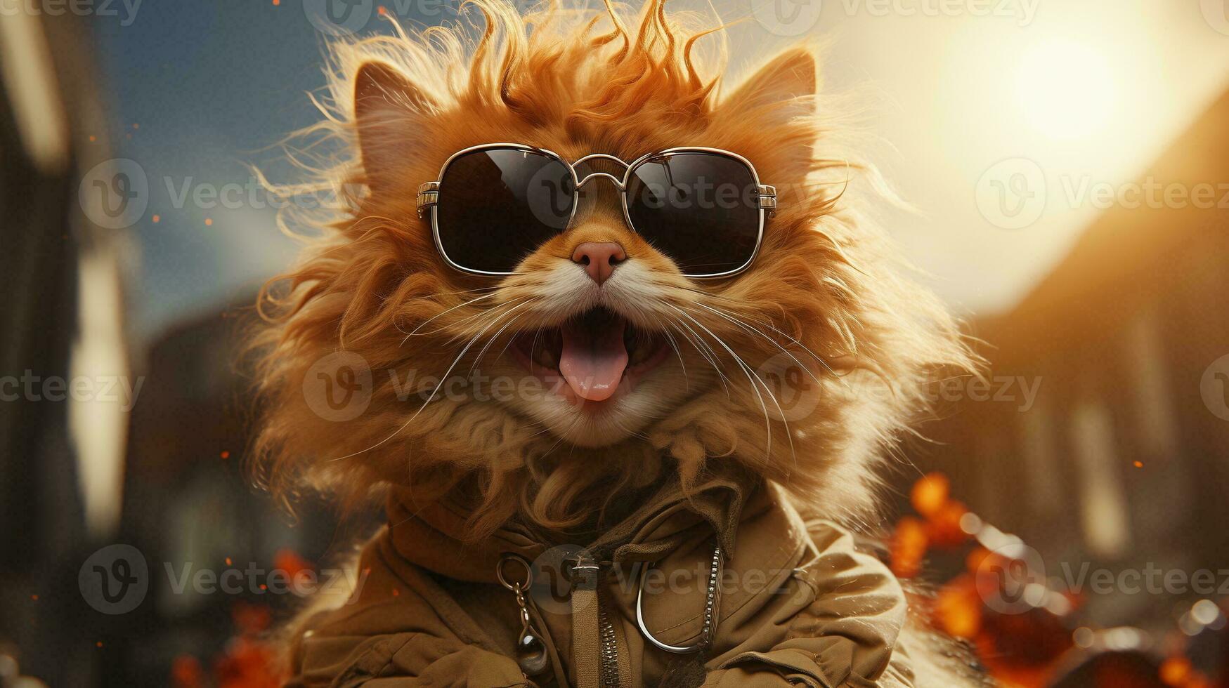 ai generato freddo ricco riuscito gatto con occhiali da sole foto