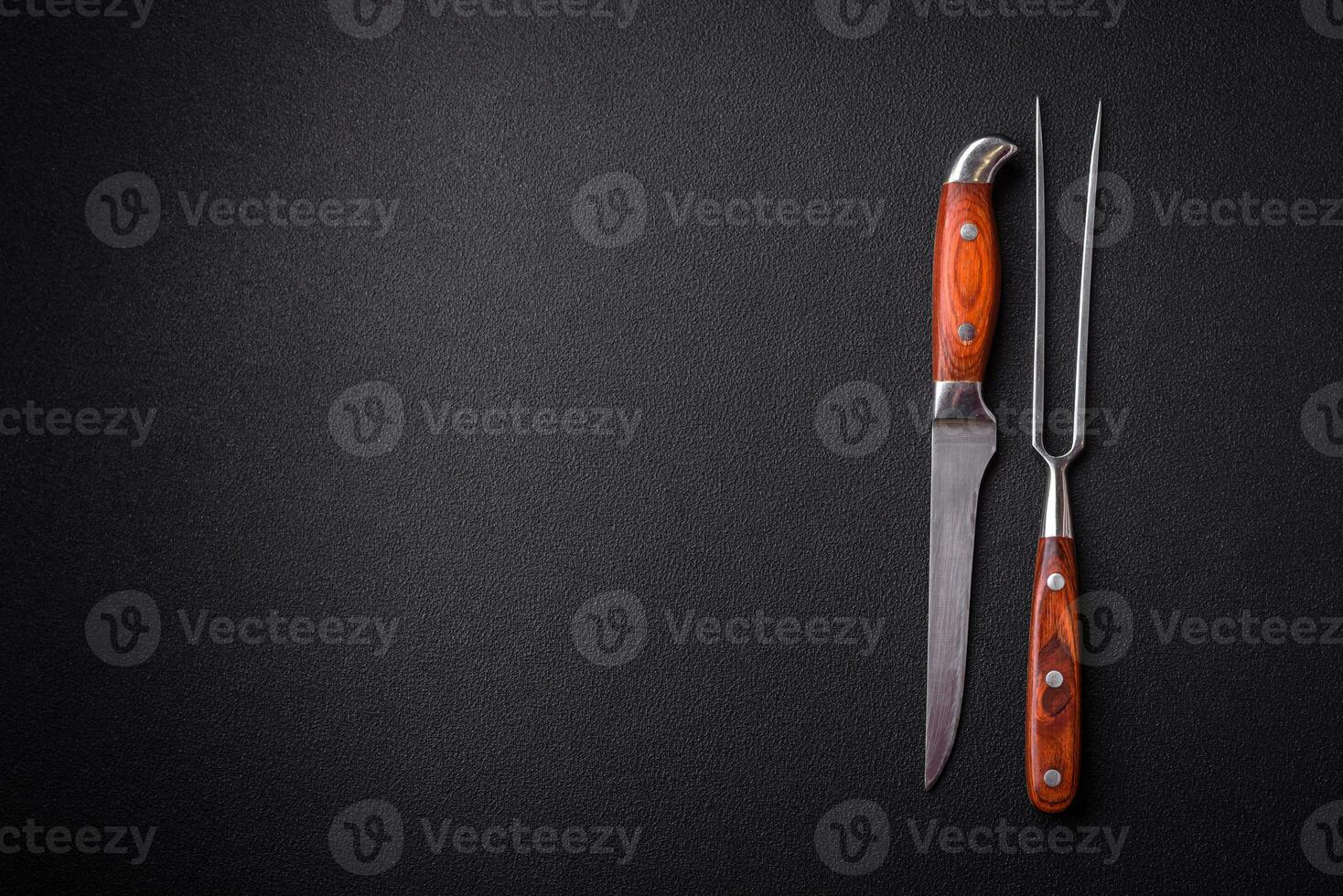 cucina coltello e forchetta fatto di acciaio con copia spazio foto