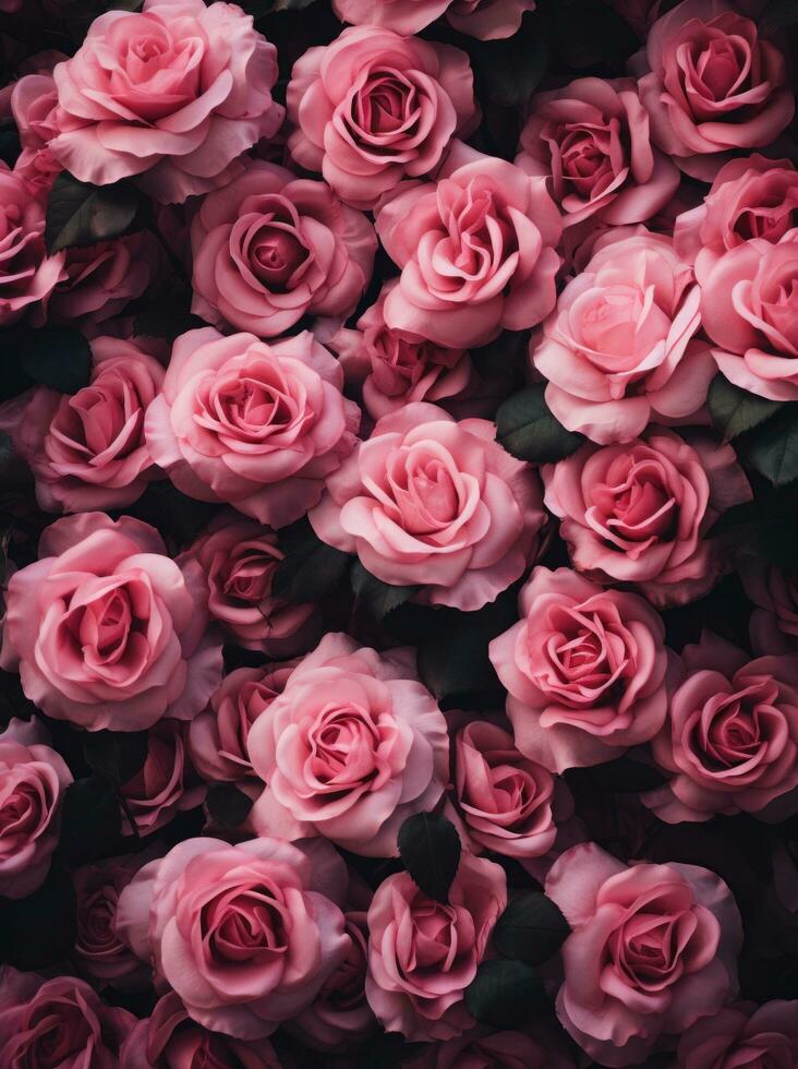ai generato un' foto di molti rosa Rose con nero sfondo