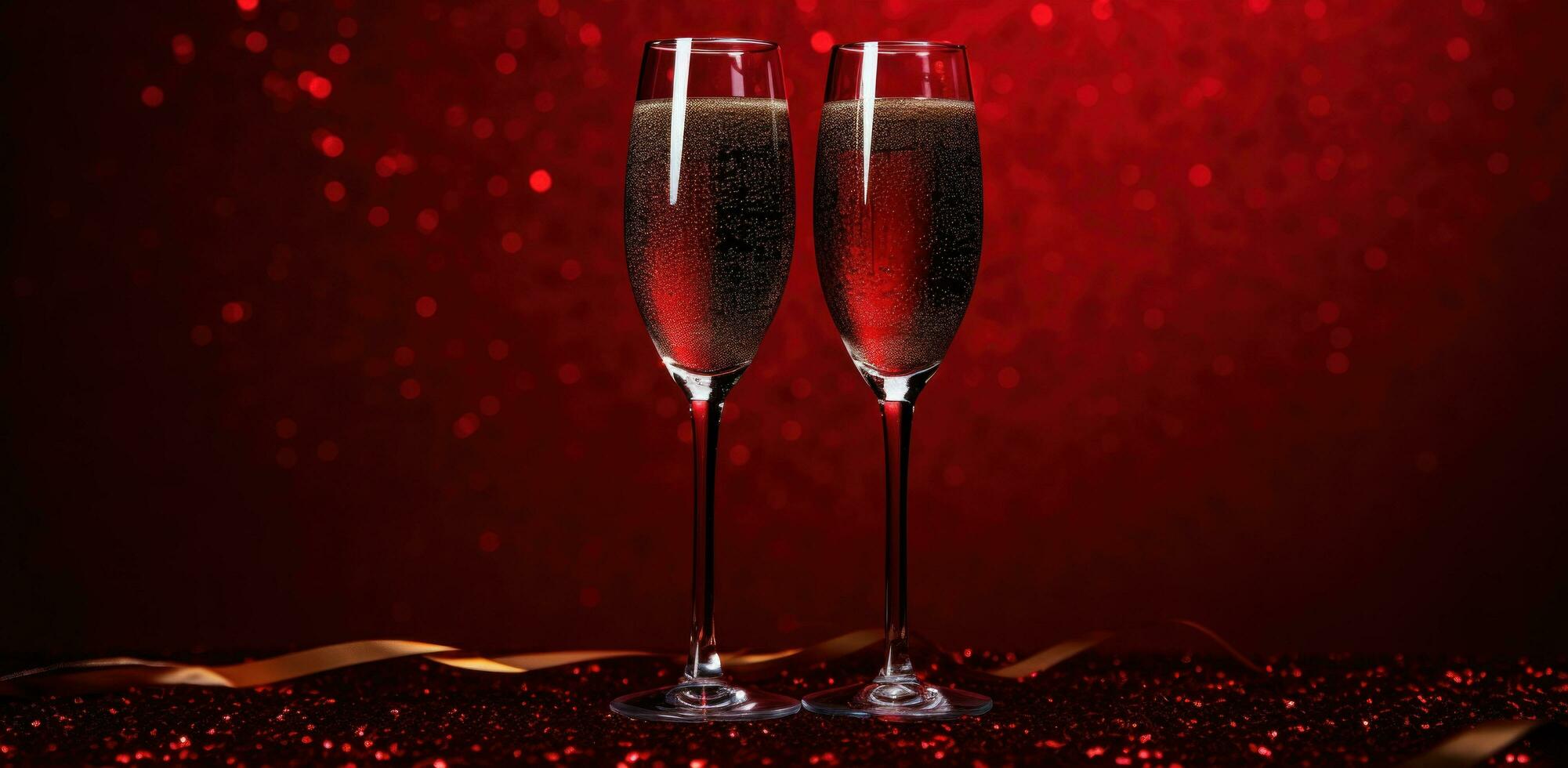 ai generato Champagne bicchiere nel un' rosso sfondo foto