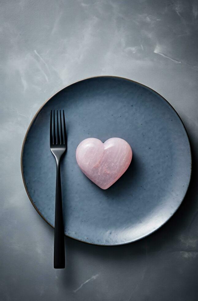 ai generato un vuoto piatto con un' rosa cuore su esso e un' forchetta e coltello su il superiore foto