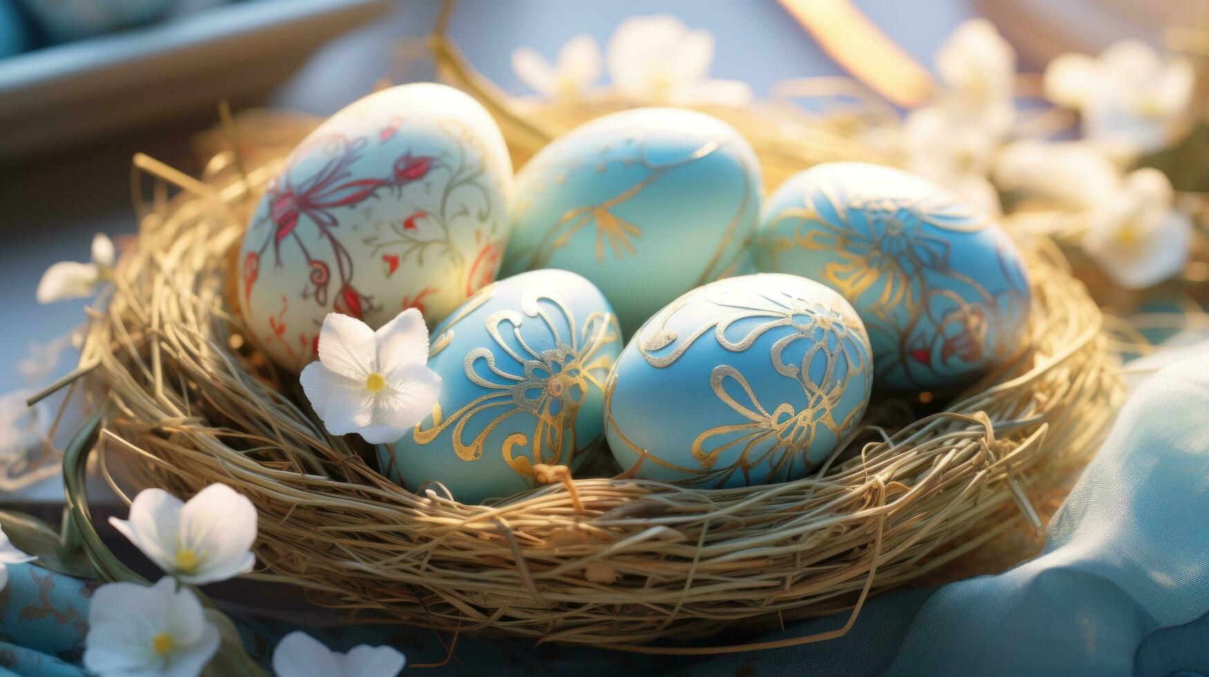 ai generato un Pasqua uovo nido con colorato Pasqua uova foto