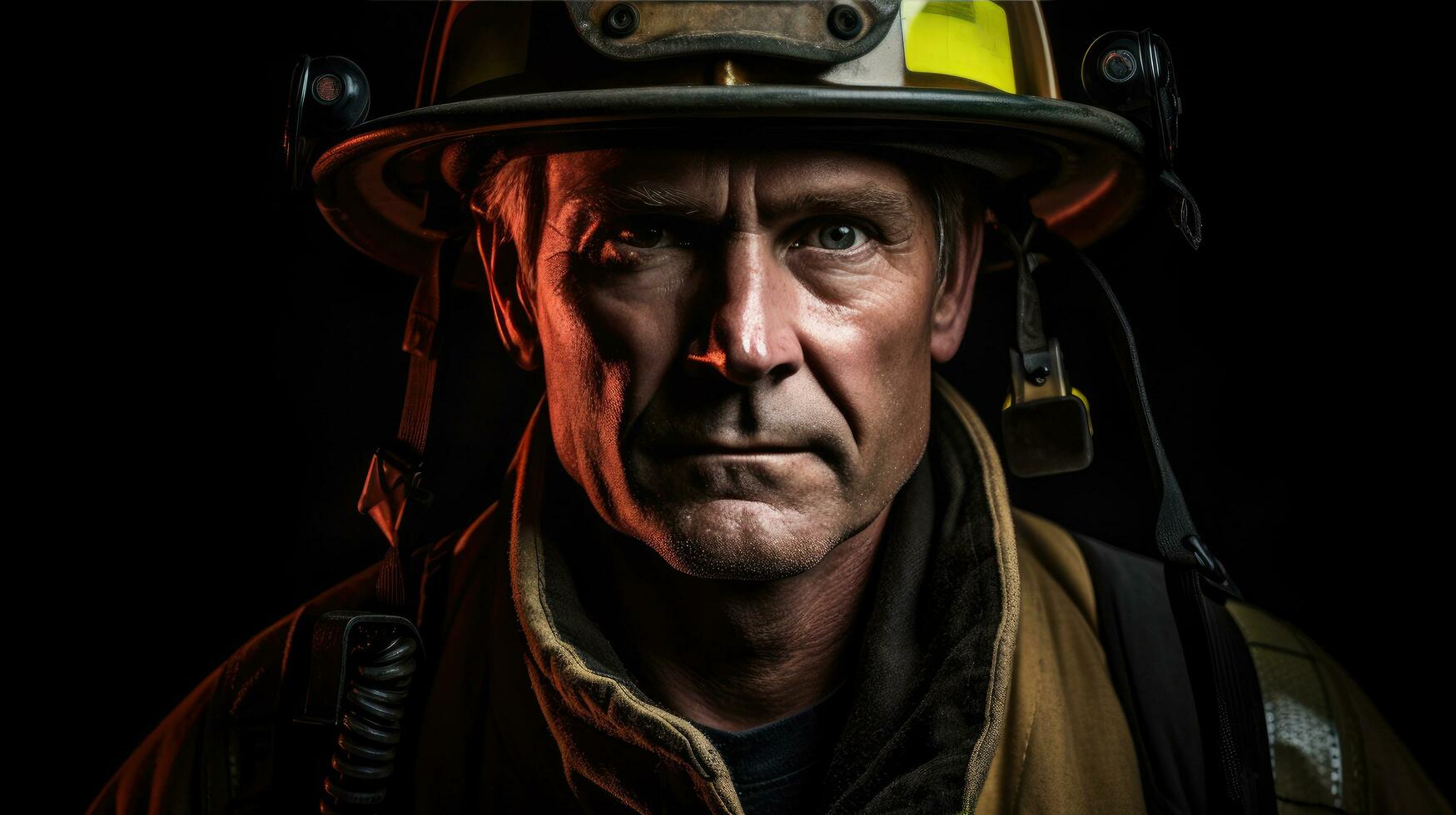 ai generato un' ritratto di un' pompiere nel pieno Ingranaggio foto