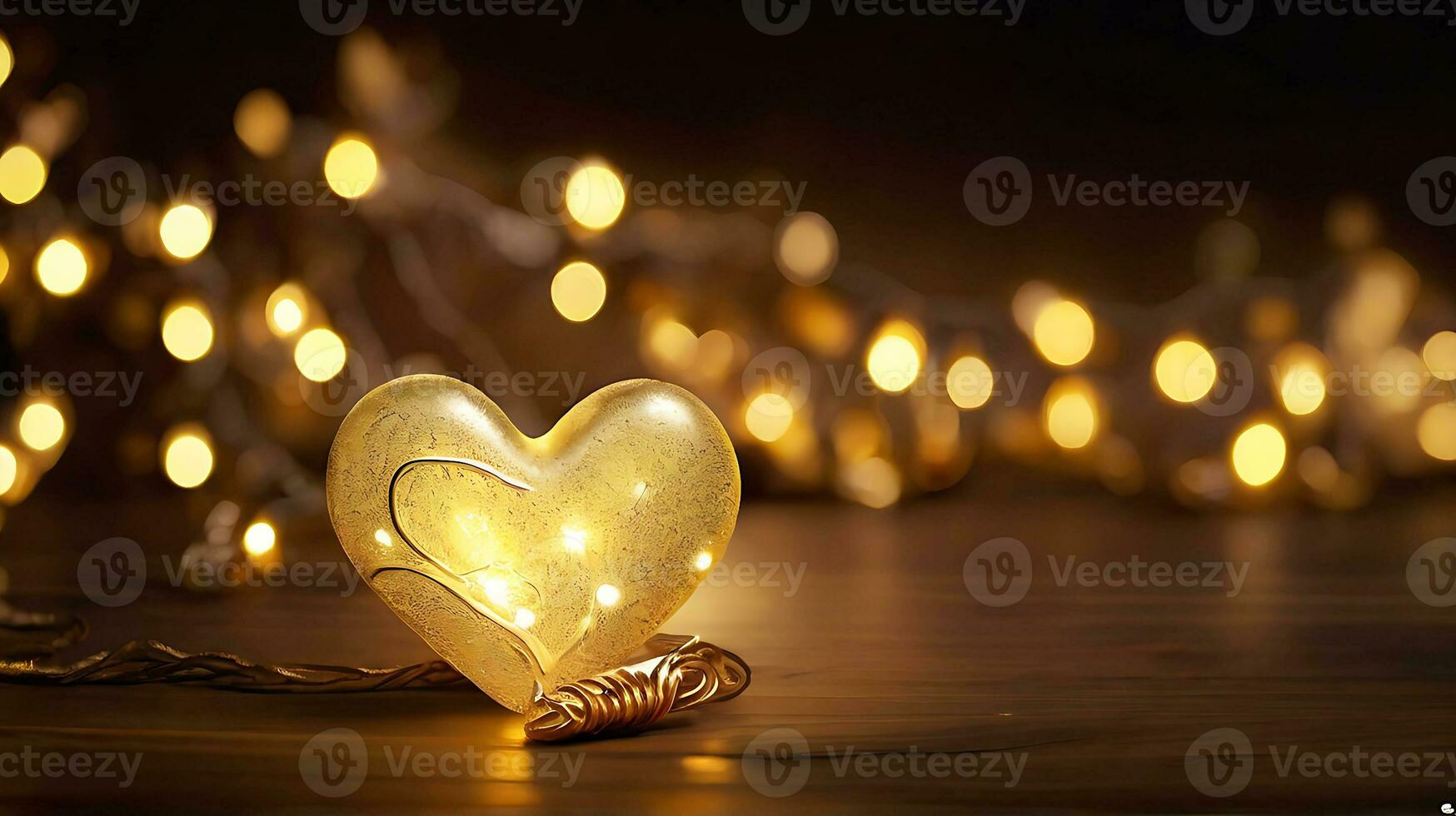 ai generato d'oro Natale luci con cuore linea nero sfondo, nuovo anno e San Valentino concetto. oro astratto cuore forma sfondo per San Valentino e Natale. foto