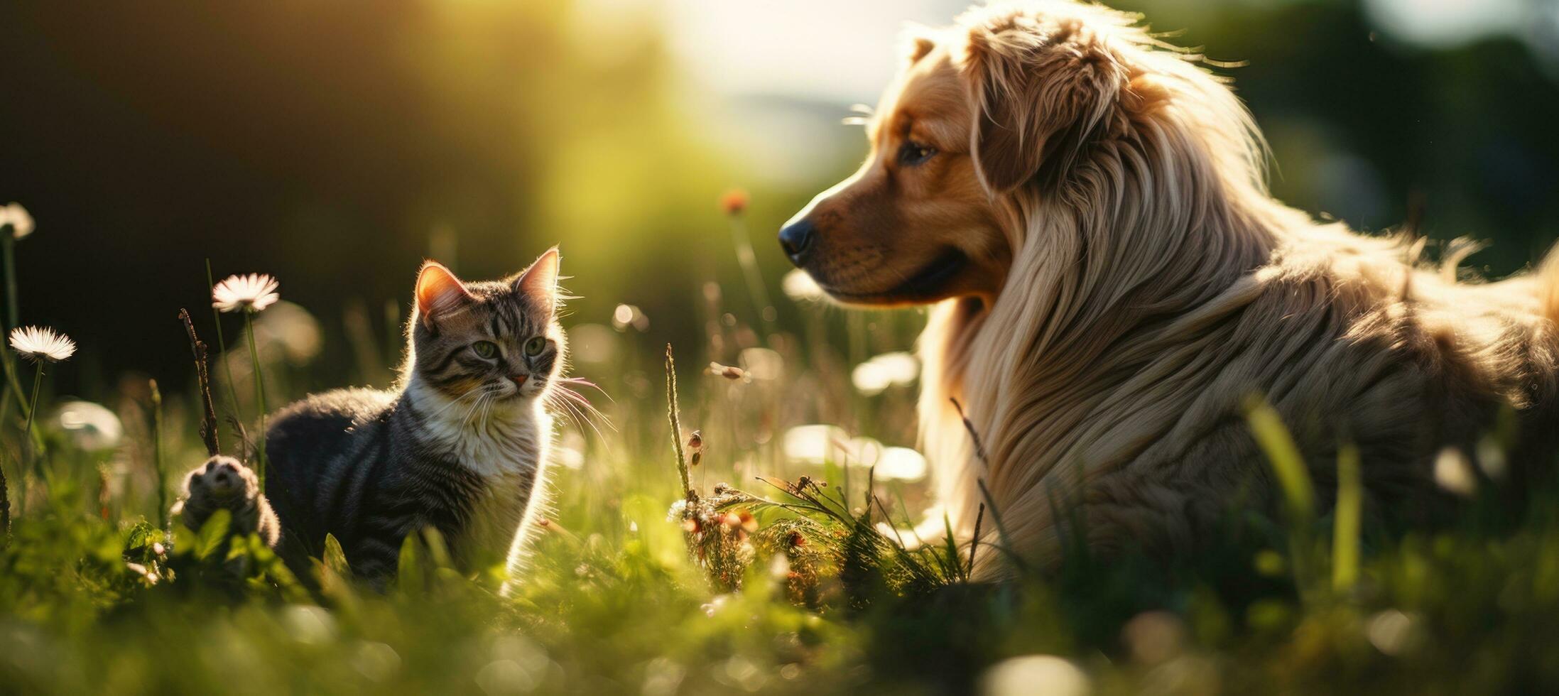 ai generato un' cane e gatto su erba foto