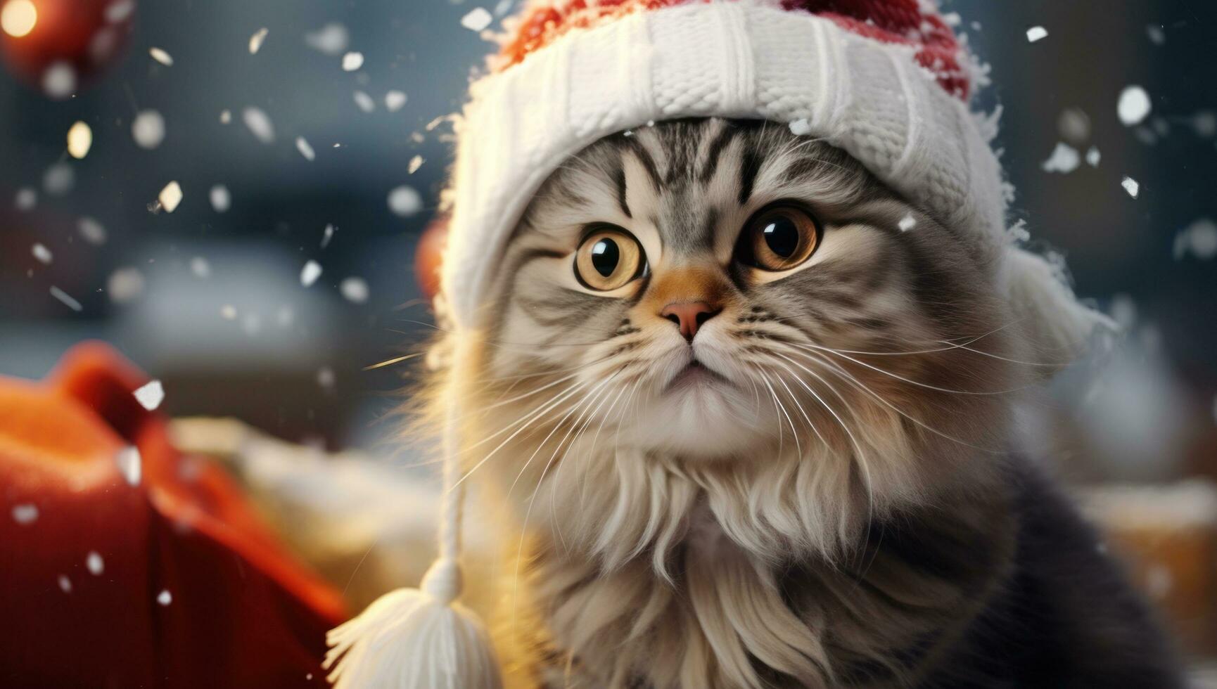 ai generato un adorabile soriano gatto è indossare un' Santa cappello, foto