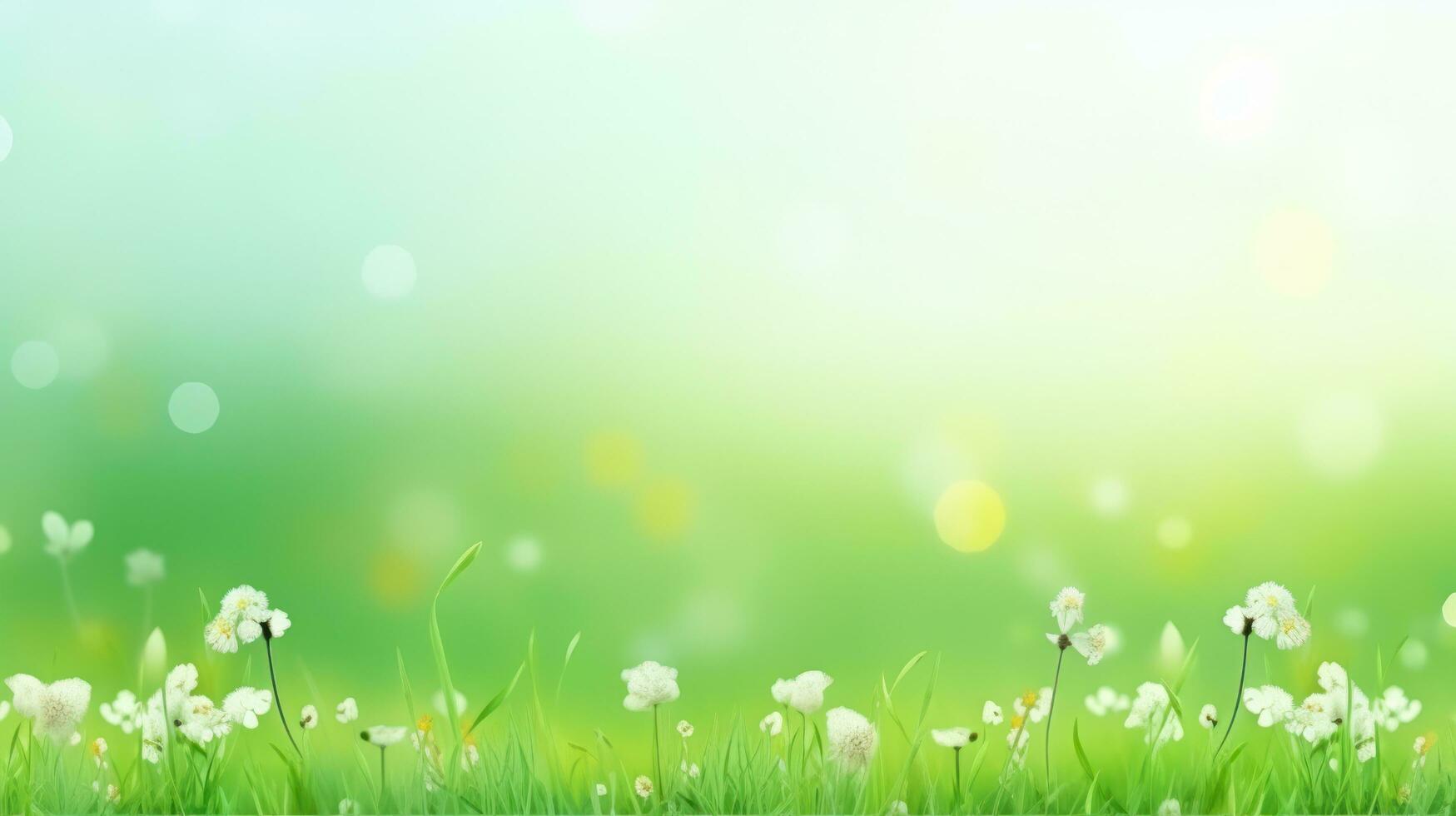 ai generato primavera verde prato contro blu cielo sfondo foto