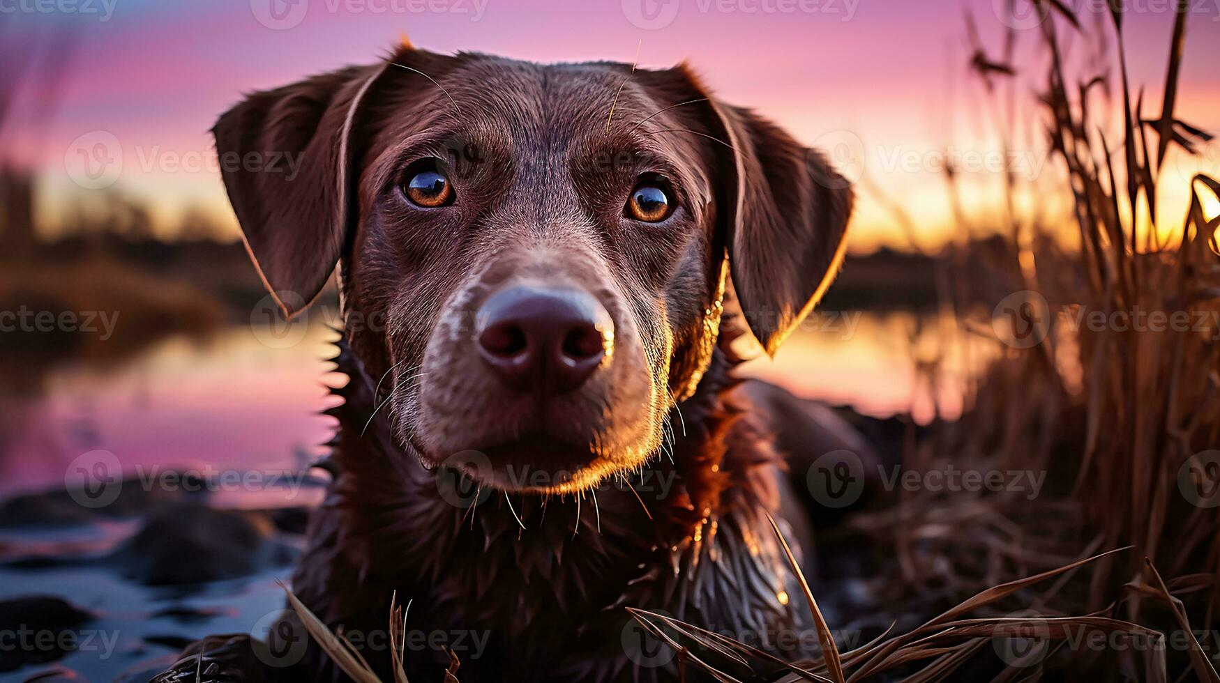 ai generato un' contento cane su un' colore sfondo foto