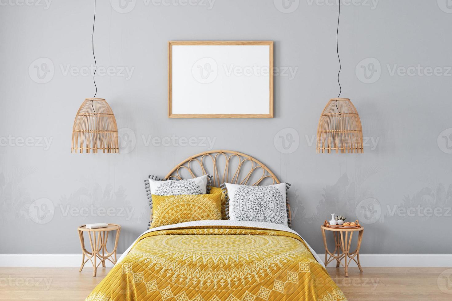 cornice mockup camera da letto in stile boho - 4 foto