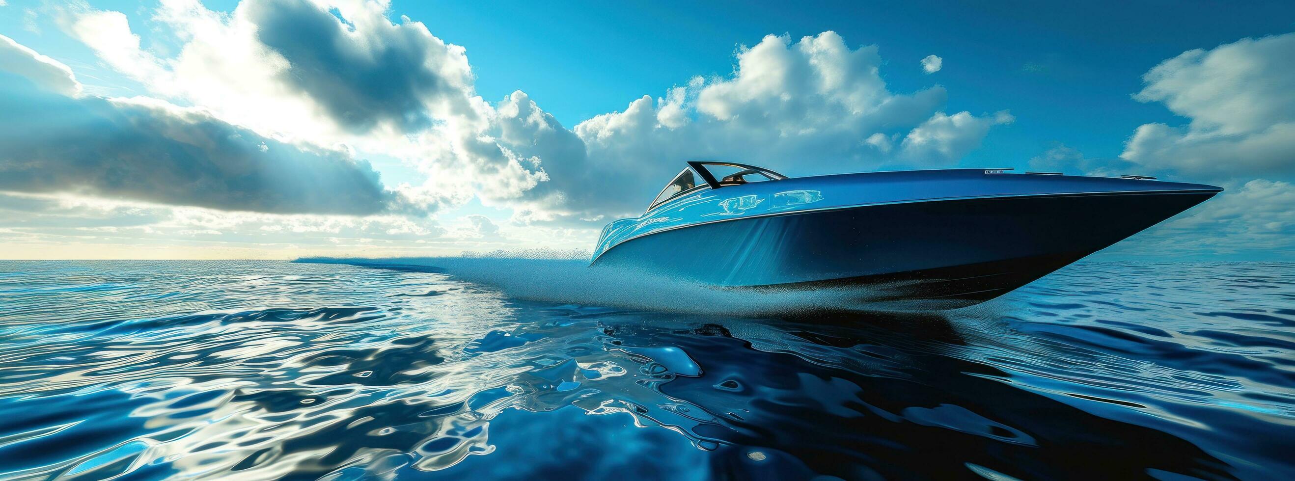 ai generato un' blu barca è volante attraverso il oceano foto