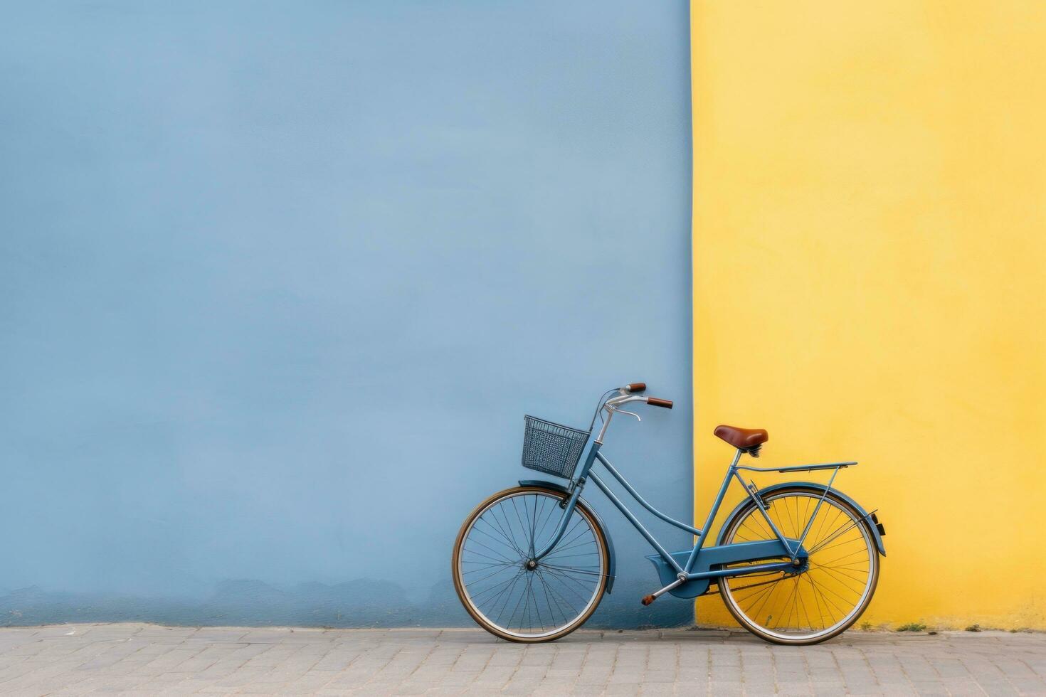 ai generato bicicletta parcheggiata Il prossimo per un' giallo parete foto