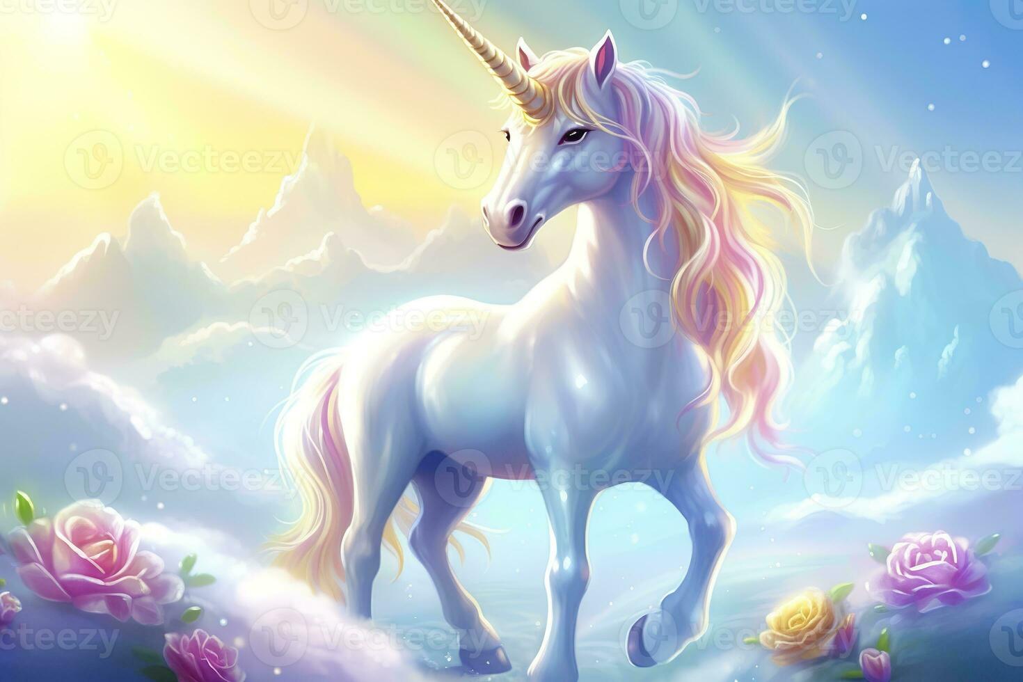 ai generato bellissimo unicorno con leggero colori. ai generativo foto