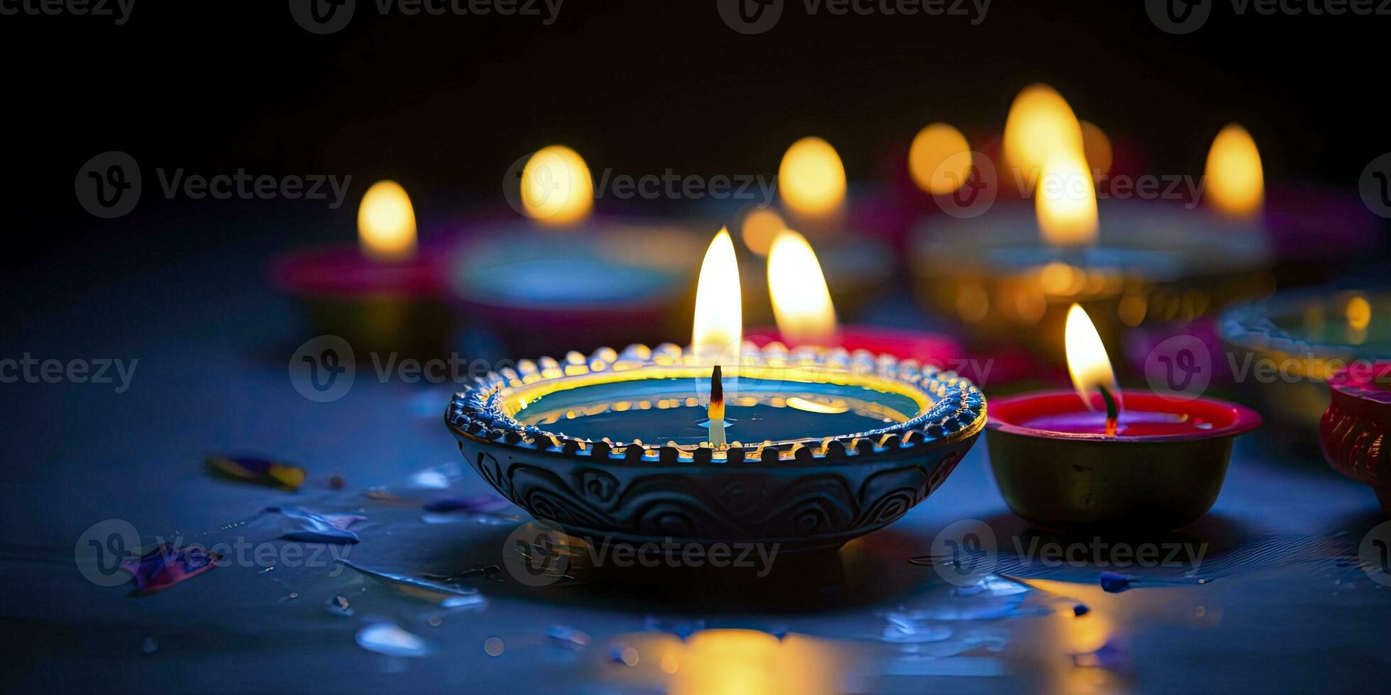 ai generato contento diwali. diya olio lampade erano illuminato durante il celebrazione. ai generato foto