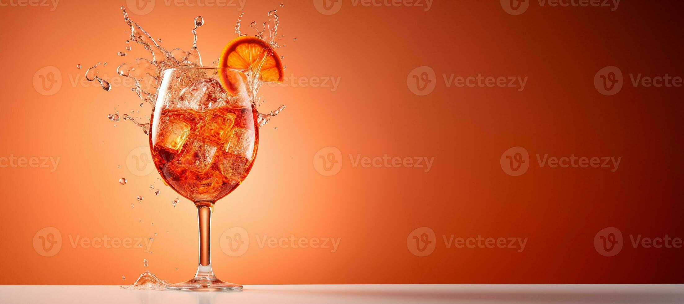 ai generato generativo ai, bicchiere di aperol spritz su neutro sfondo con schizzi, copia spazio per pubblicità foto