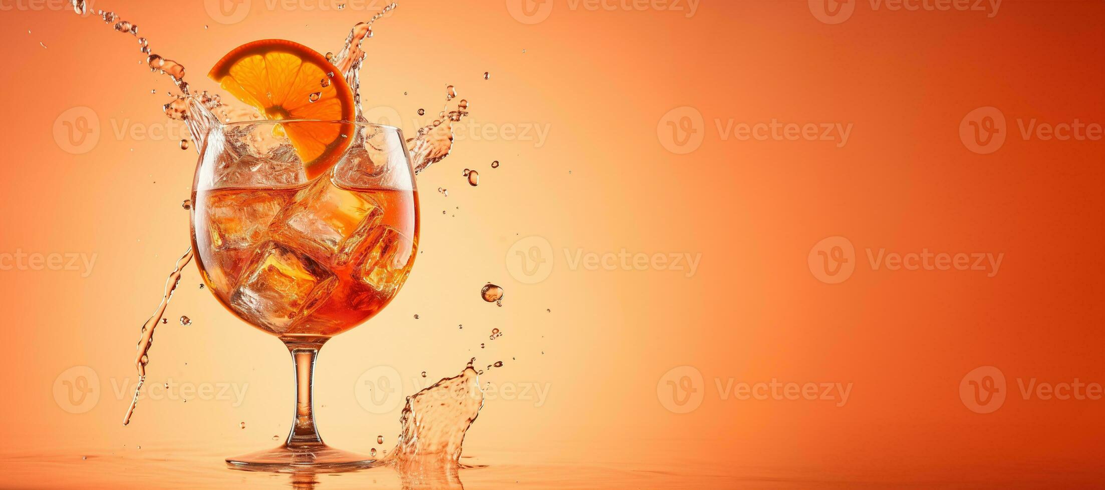 ai generato generativo ai, bicchiere di aperol spritz su neutro sfondo con schizzi, copia spazio per pubblicità foto