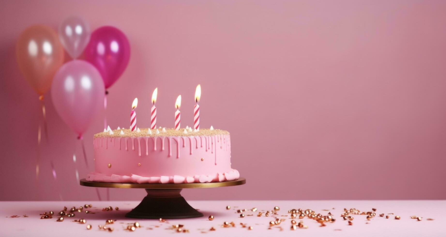 ai generato rosa compleanno torta su il rosa sfondo, foto