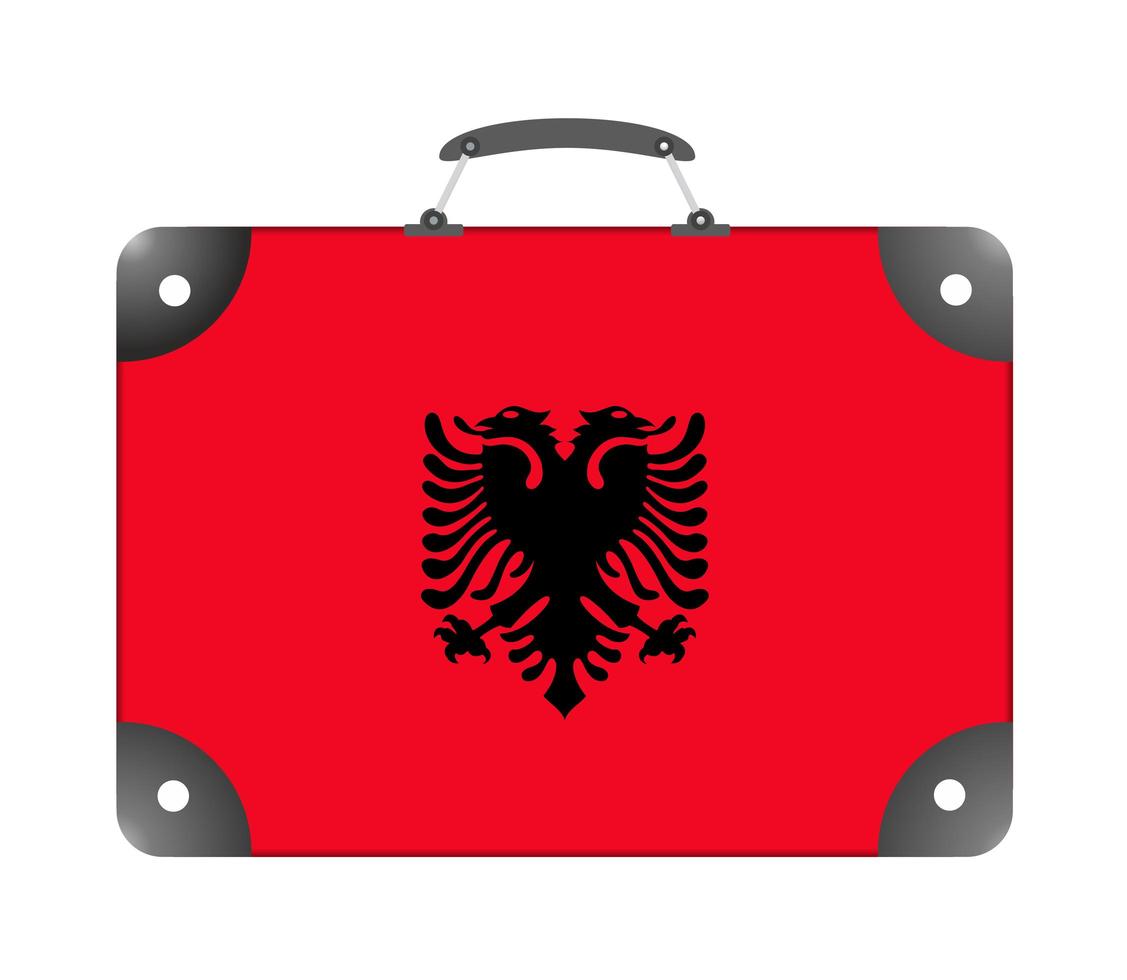 bandiera del paese dell'albania sotto forma di valigia per viaggiare su sfondo bianco foto