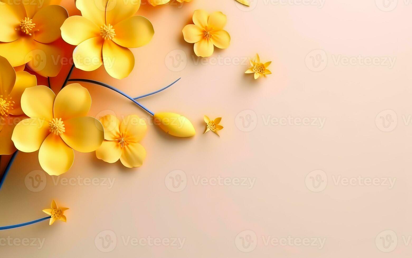 ai generato intestazione con fiori su giallo sfondo. saluto carta modello per madri, womans giorno. floreale composizione con vuoto spazio per testo. foto