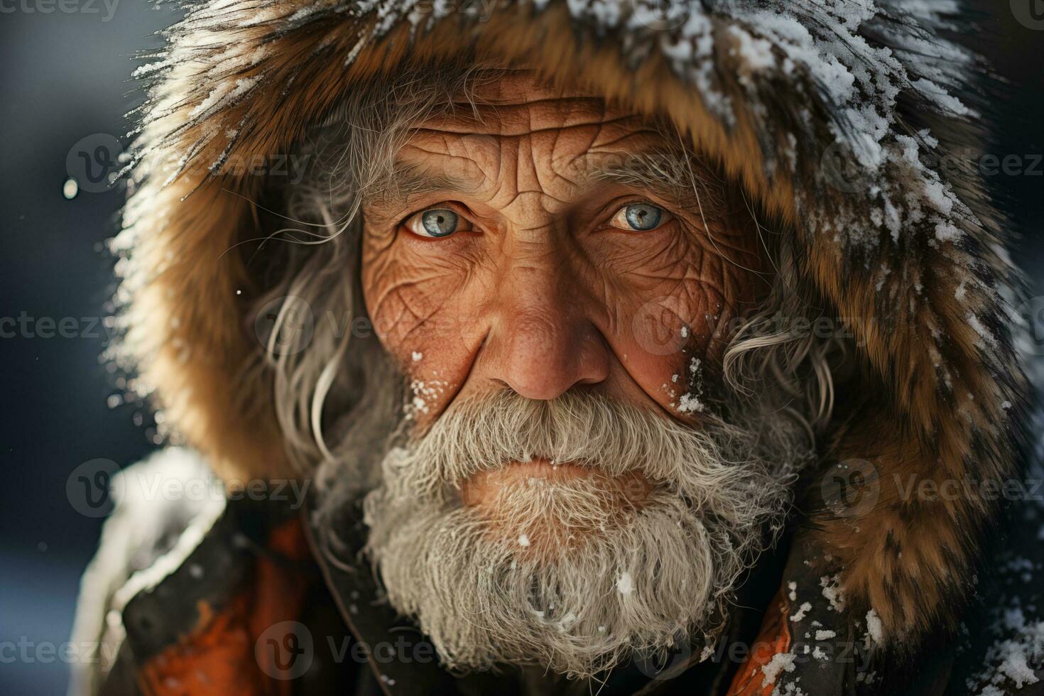 ai generato ritratto di un anziano uomo a partire dal un' freddo settentrionale regione foto