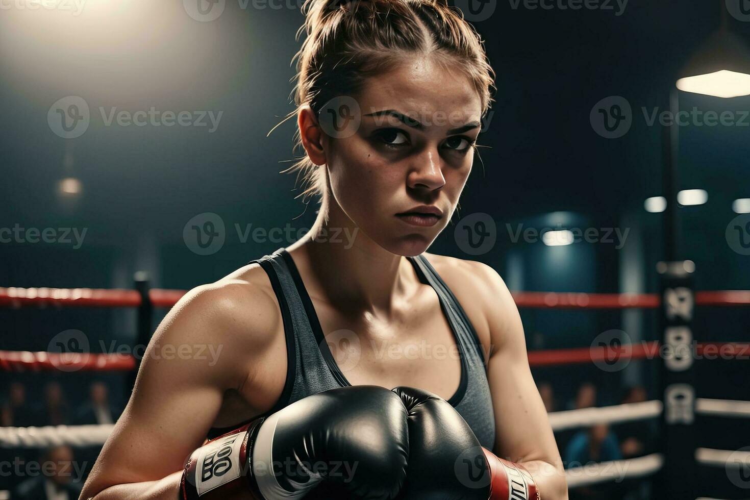 ai generato femmina pugile formazione nel boxe squillare foto