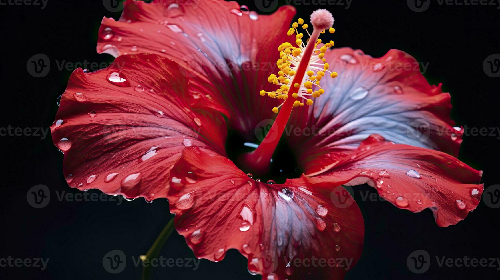 ai generato un' ibisco fiore con un' nero sfondo.ai generato. foto