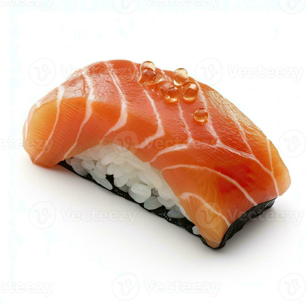ai generato un' Sushi salmone su bianca sfondo. ai generato foto