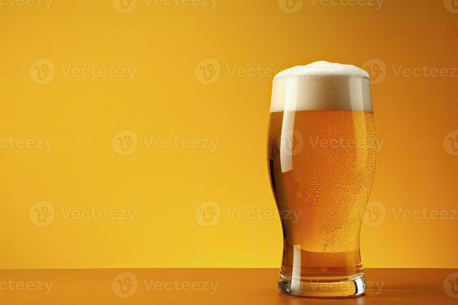 ai generato birra bicchiere con pieno birra isolato con un' giallo sfondo. ai generato foto