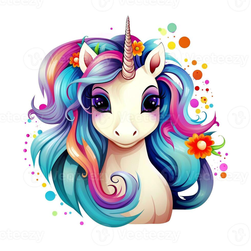 ai generato carino arcobaleno unicorno. etichetta clipart. ai generato. foto