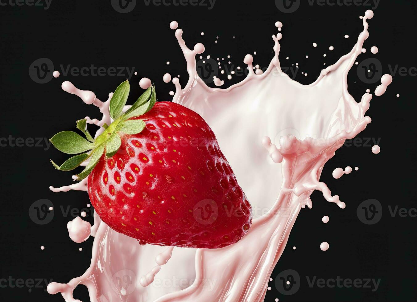 ai generato latte o Yogurt spruzzo con fragole isolato su bianca sfondo, 3d resa. ai generato foto