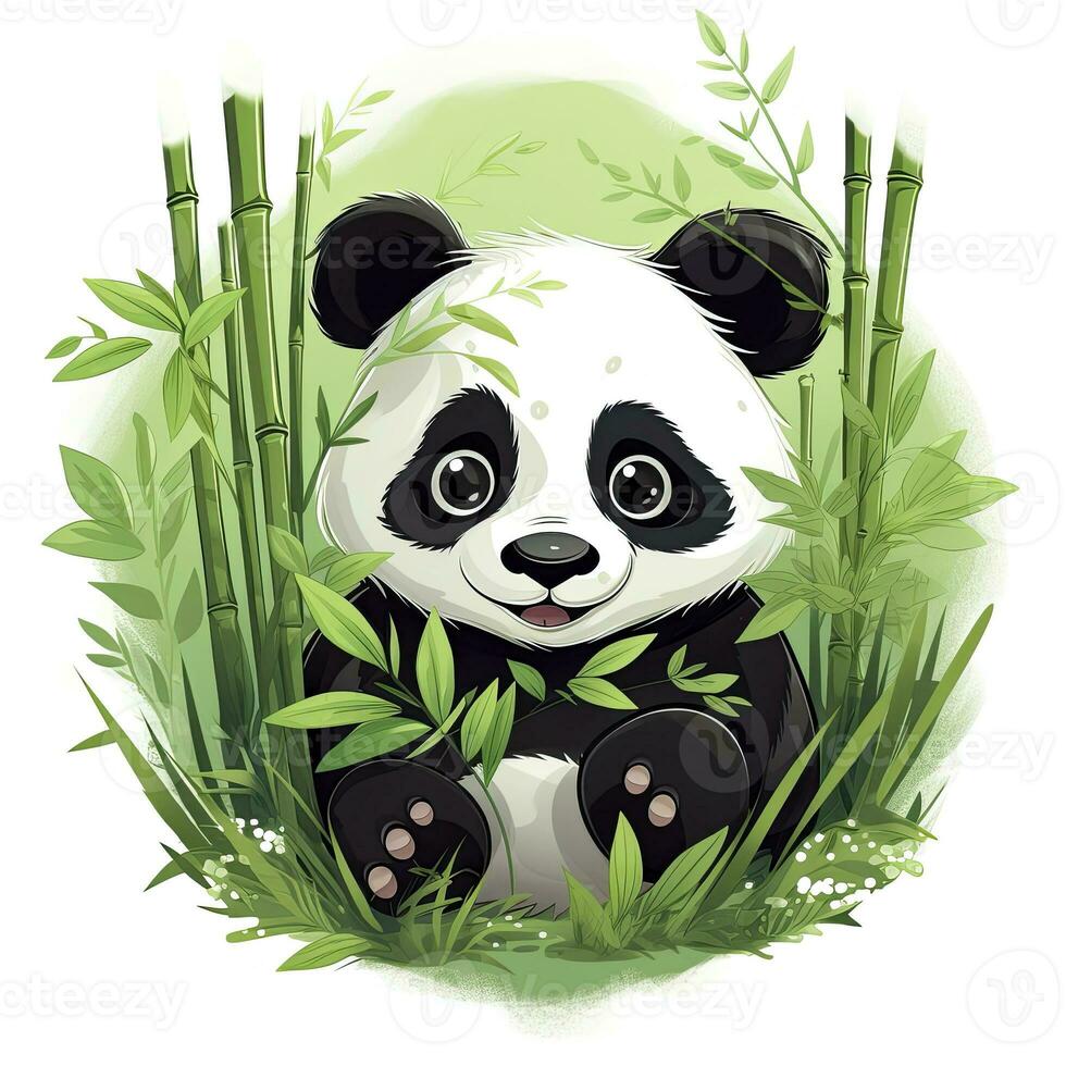 ai generato carino panda nel il mezzo di un' bambù foresta. maglietta design. ai generato foto