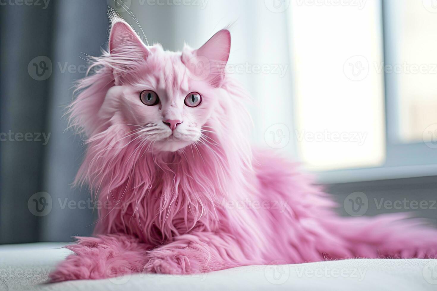 ai generato rosa colorato gatto su rosa sfondo. ai generato foto