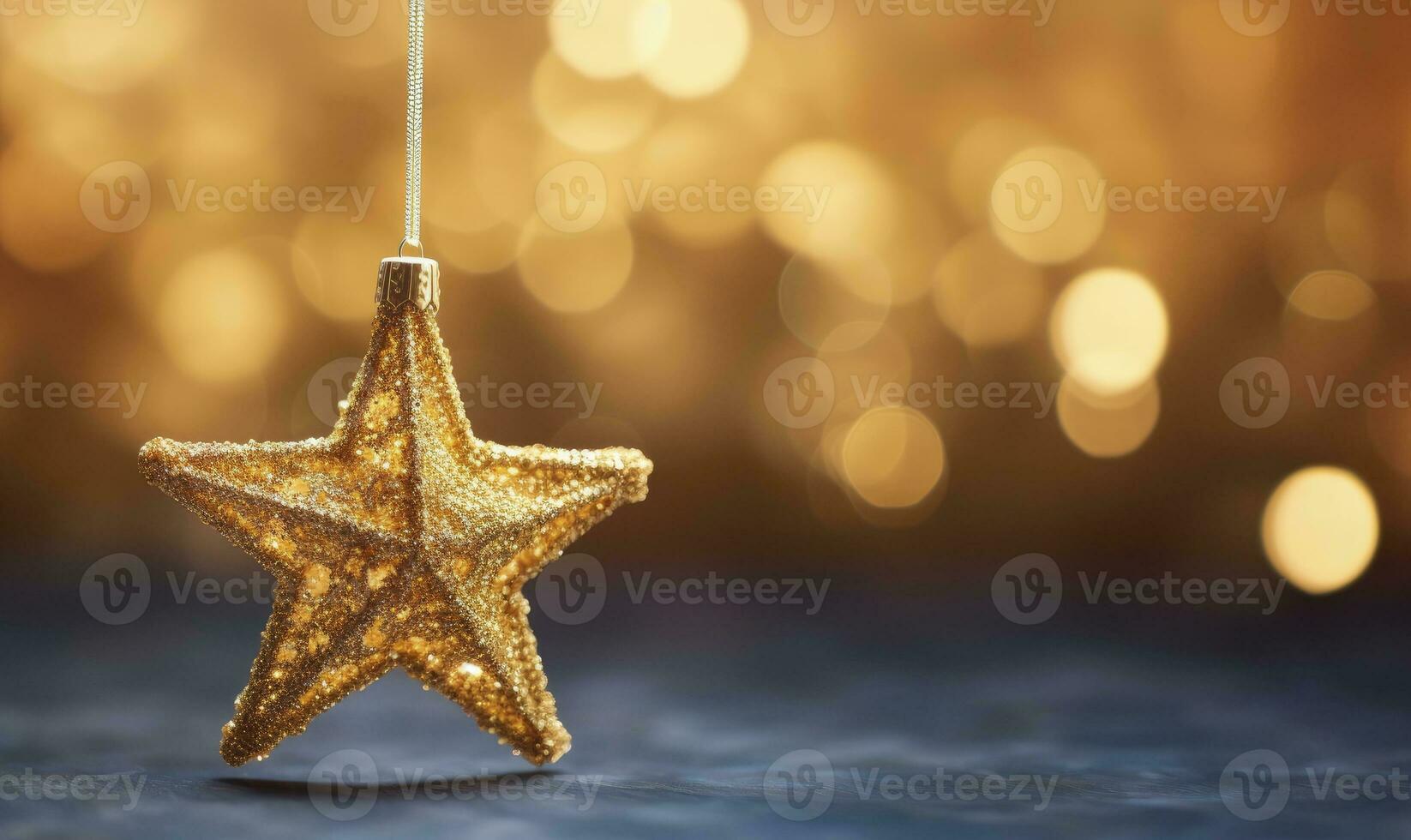 ai generato scintillante d'oro Natale stella. ornamento decorazione sfocato bokeh sfondo. ai generato foto