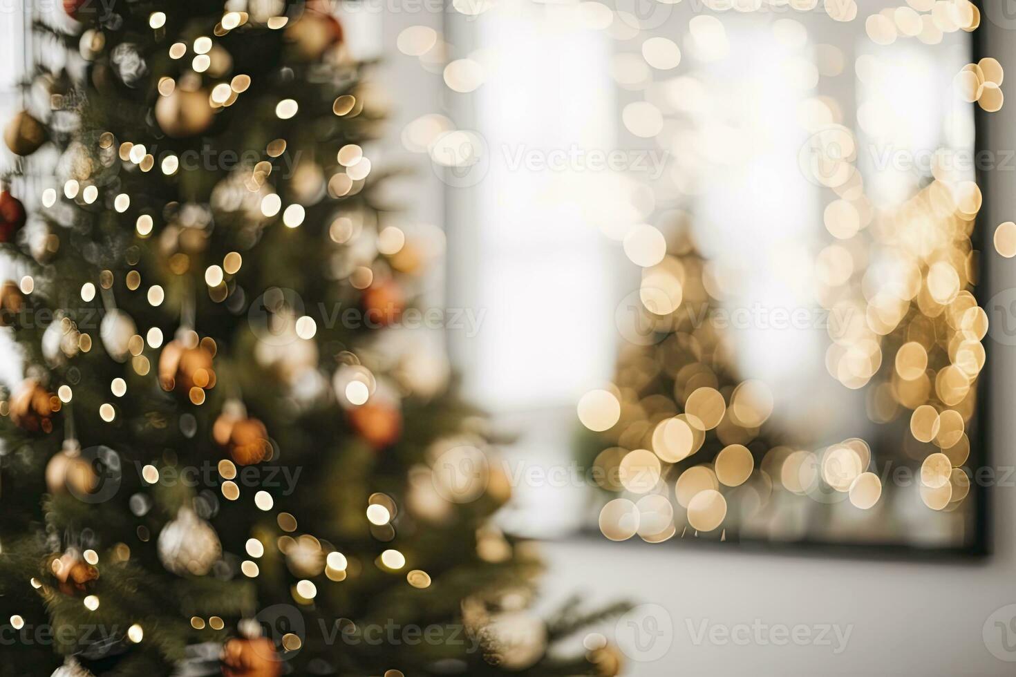 ai generato sfocato Natale albero con molti diverso decorazioni. ai generato foto