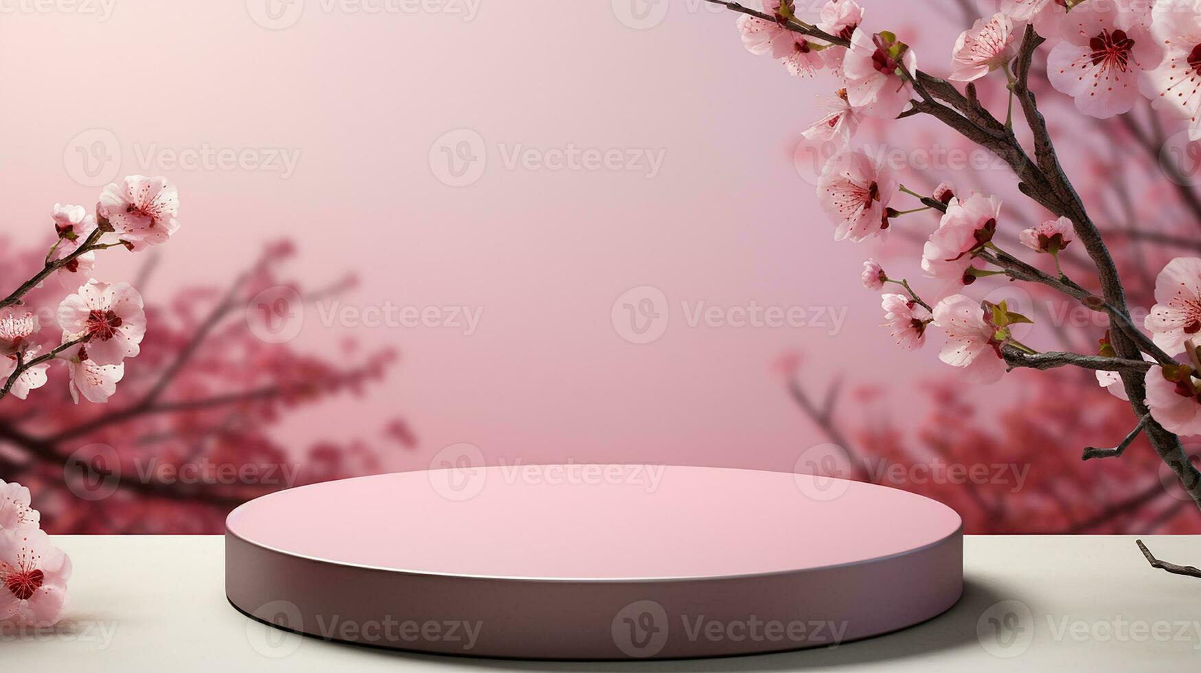 ai generato vuoto naturale pietra podio con fiori per mostrando confezione e Prodotto su sfocato sfondo, copia spazio ,3d reso foto