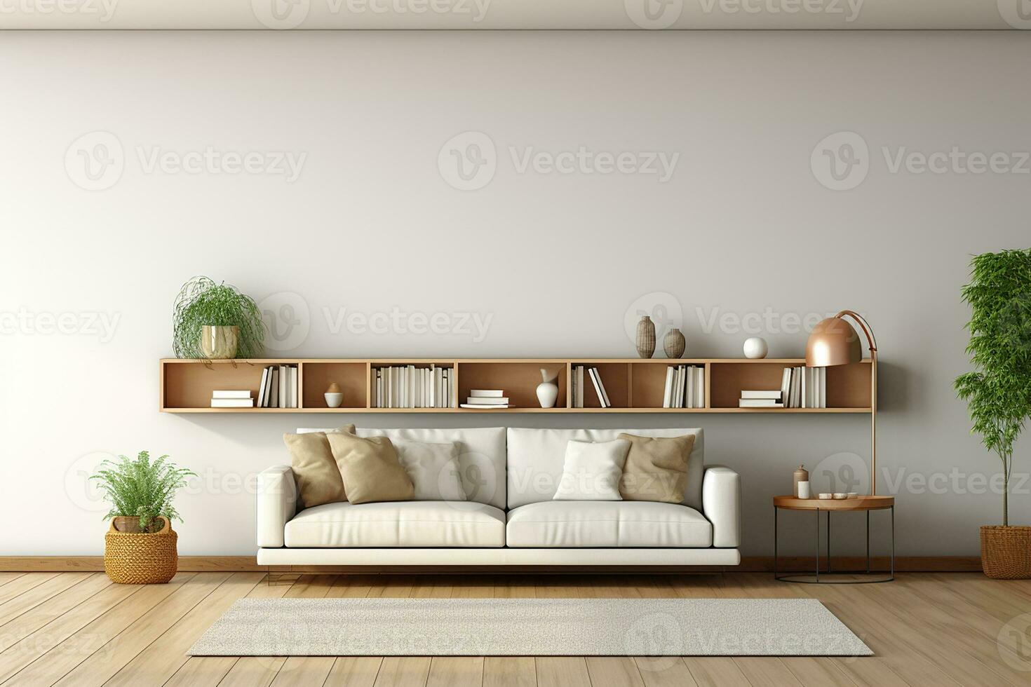 ai generato 3d reso minimo stile moderno vivente camera interno design con divano foto
