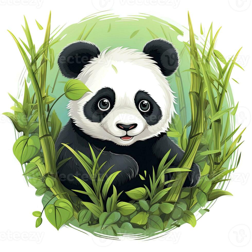 ai generato carino panda nel il mezzo di un' bambù foresta. maglietta design. ai generato foto