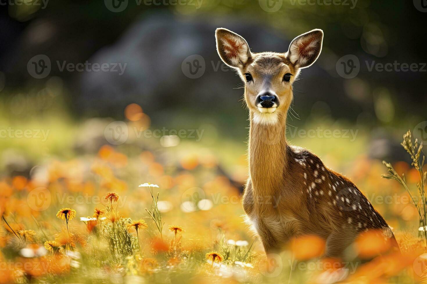 ai generato femmina capriolo cervo con bellissimo fiore. ai generato foto